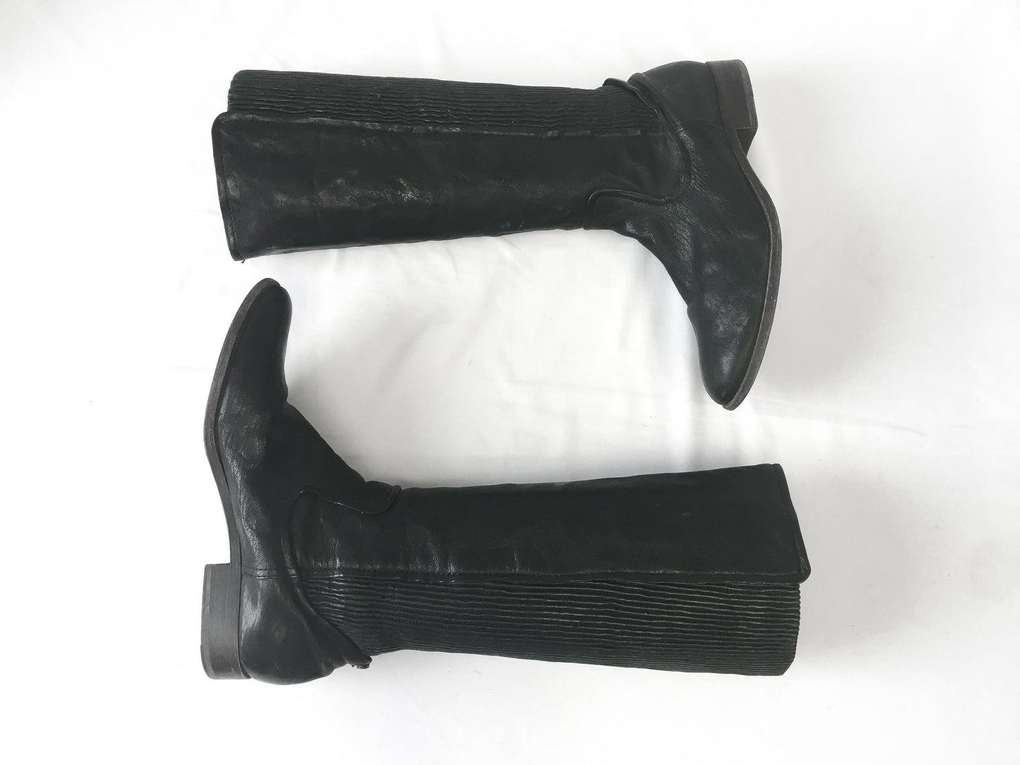 Vintage Frye Melissa Scrunch Black Leather Knee High Boots, Women's Sz. 9.5M