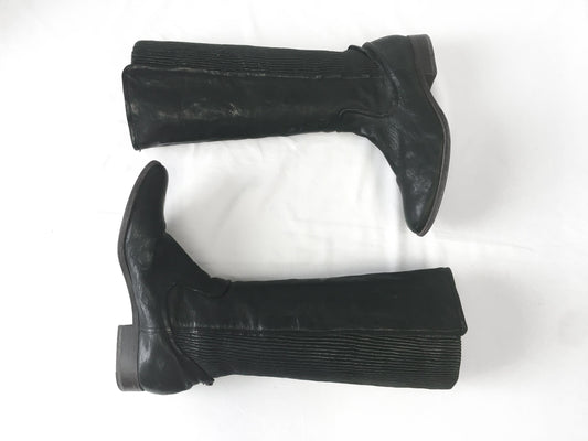 Vintage Frye Melissa Scrunch Black Leather Knee High Boots, Women's Sz. 9.5M