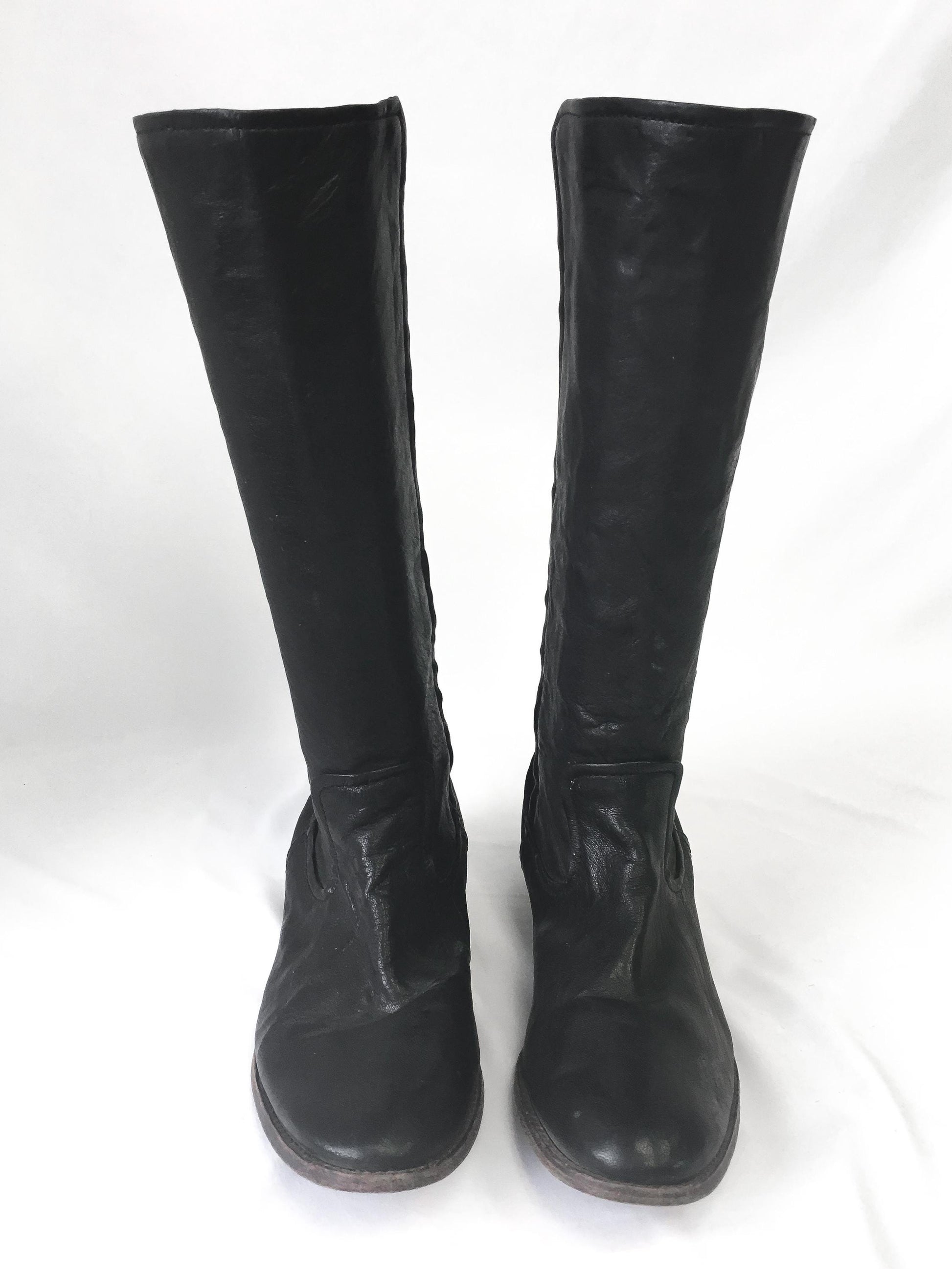 Vintage Frye Melissa Scrunch Black Leather Knee High Boots, Women's Sz. 9.5M
