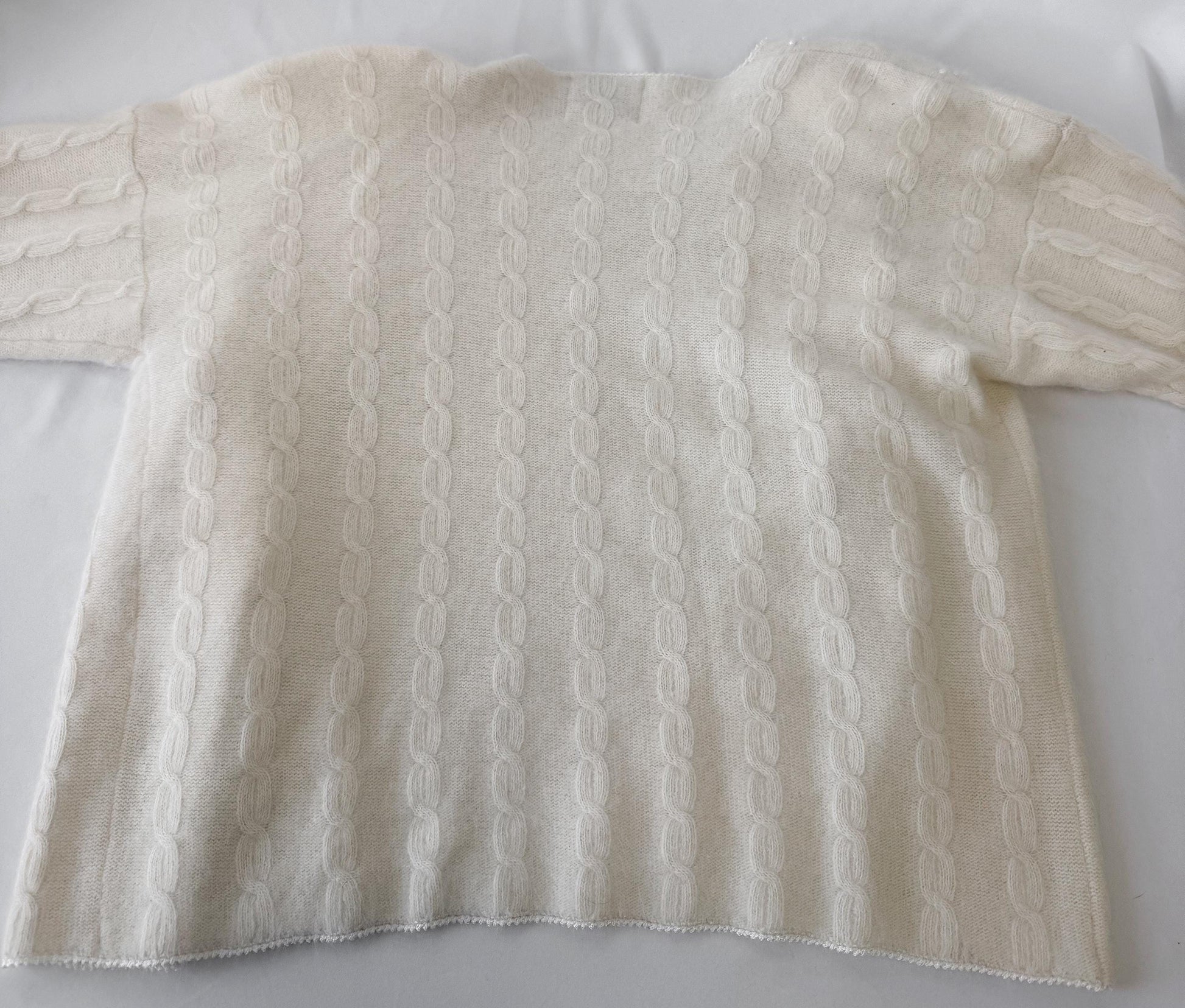 Vintage Cream/Off-White Pearl Knit Lambswool Mohair Blend Open Cardigan, Women's Sz. M