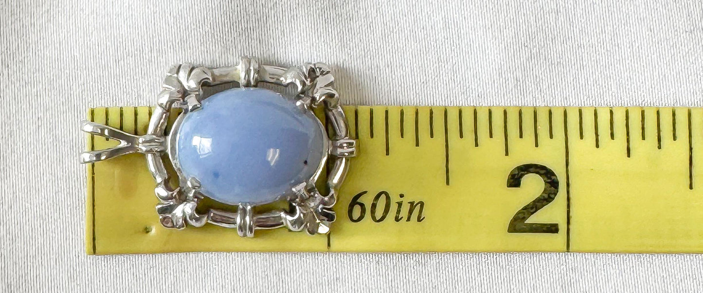 Vintage 14K White Gold Ellensburg Blue Agate Oval Pendant, Vintage Rare Boho Style Pendant