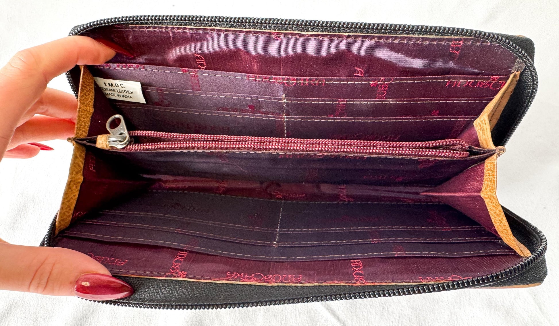 Vintage Anuschka Hand-Painted Hummingbird Floral Leather Wallet, Boho Hippie Style Wallet