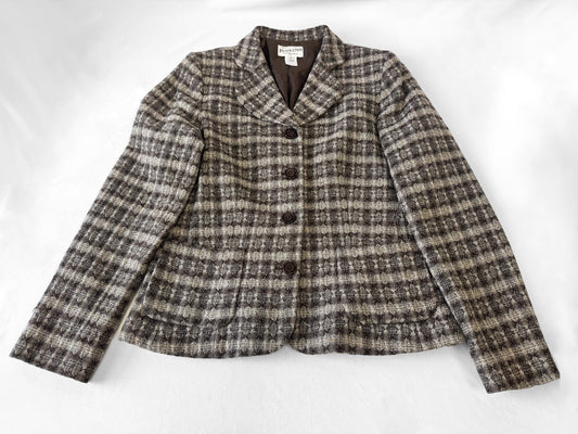 Vintage Pendleton Beige Neutral Grid Patterned Wool Blazer, Women's Sz. S