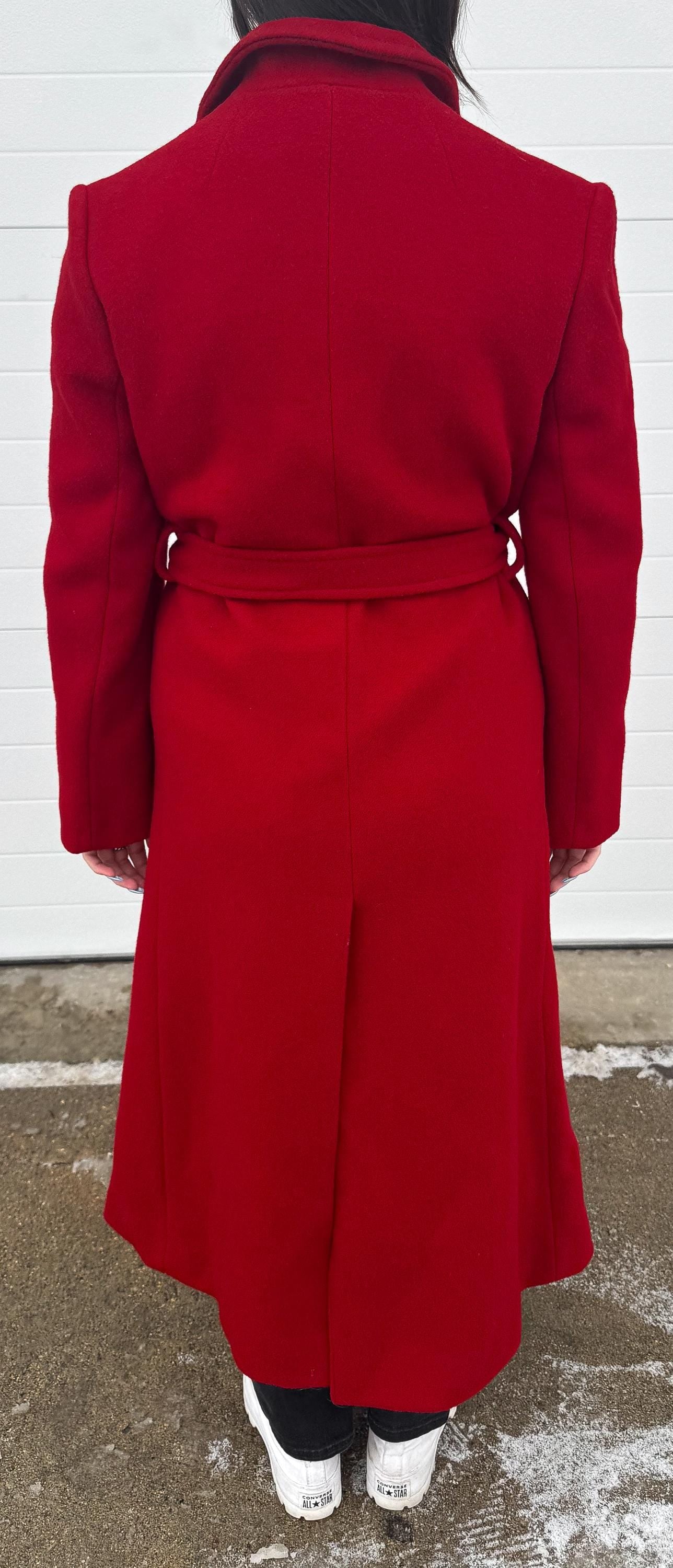 Vintage 80s Pendleton Red Wool Long Wrap Trench Coat, Women's XS/S