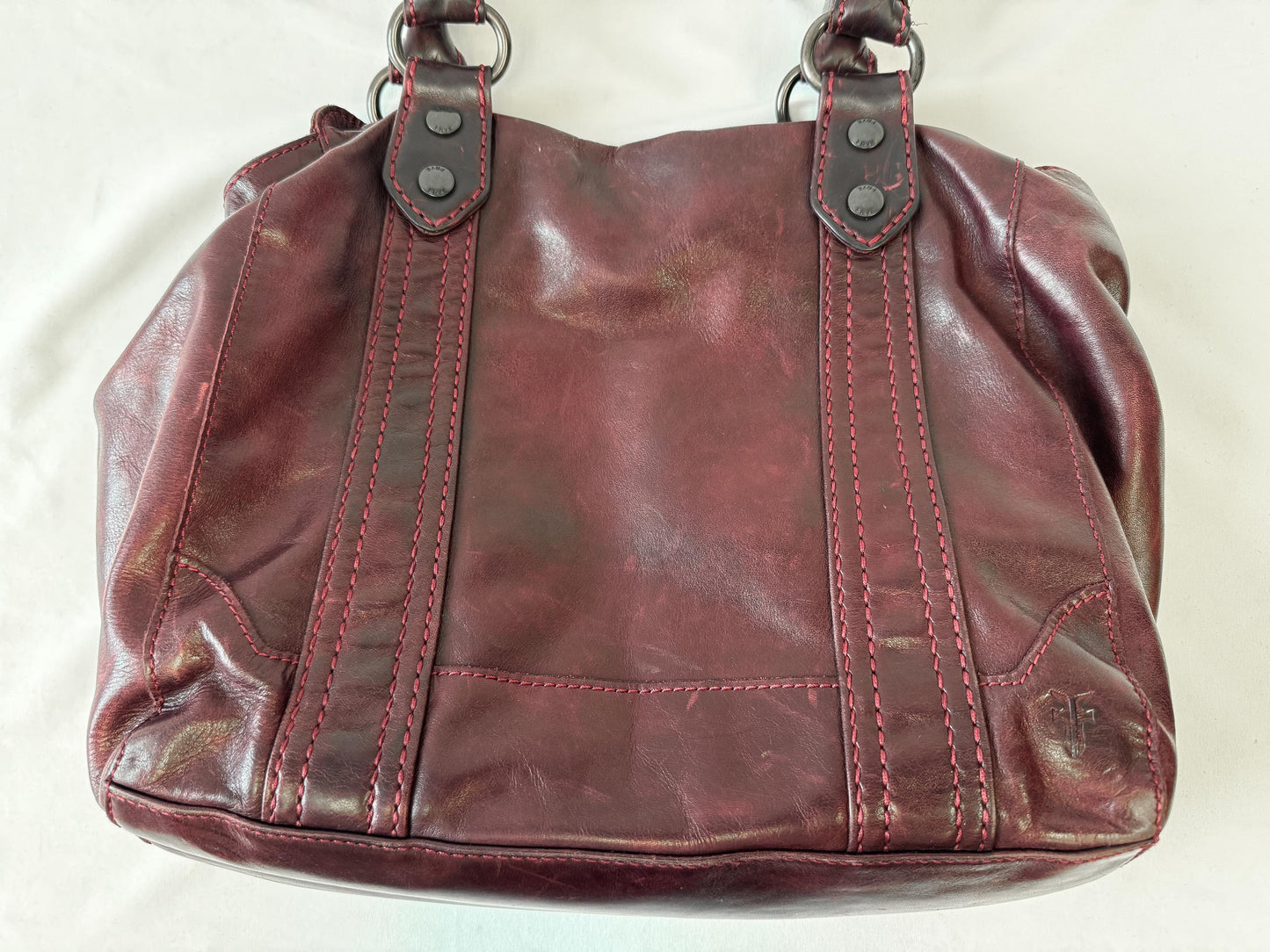Vintage Style Frye Melissa Distressed Wine Burgundy Tote Handbag