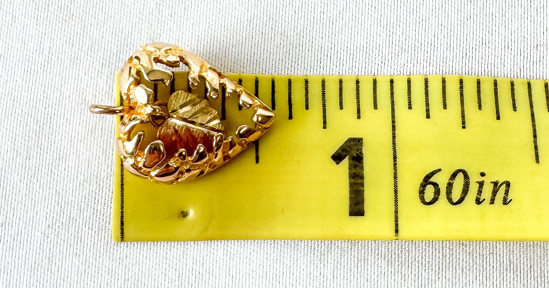 Vintage 10K CCO Black Hills Gold Heart Dangle Leaf Pendant, Vintage Black Hills Gold Jewelry