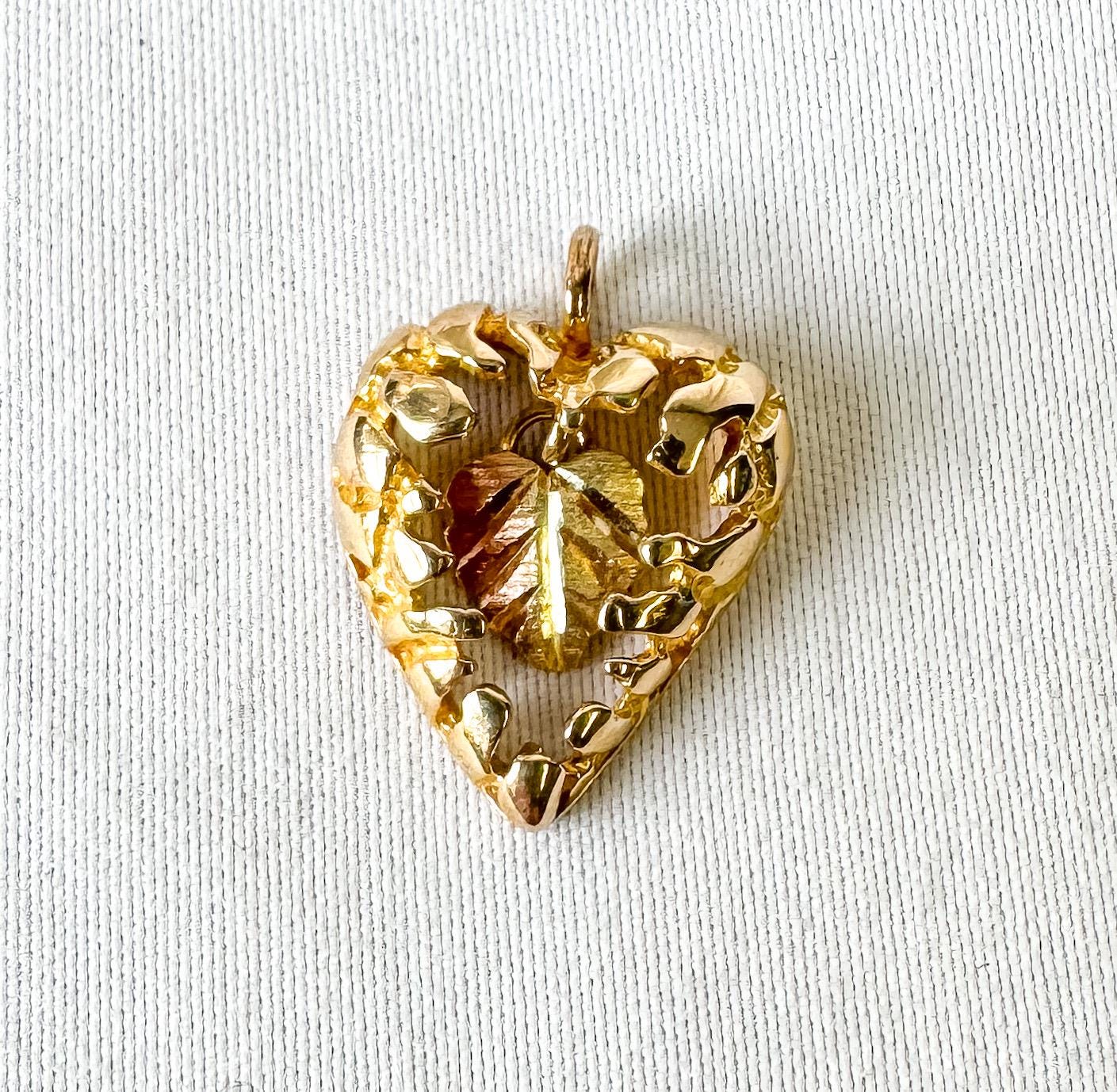Vintage 10K CCO Black Hills Gold Heart Dangle Leaf Pendant, Vintage Black Hills Gold Jewelry