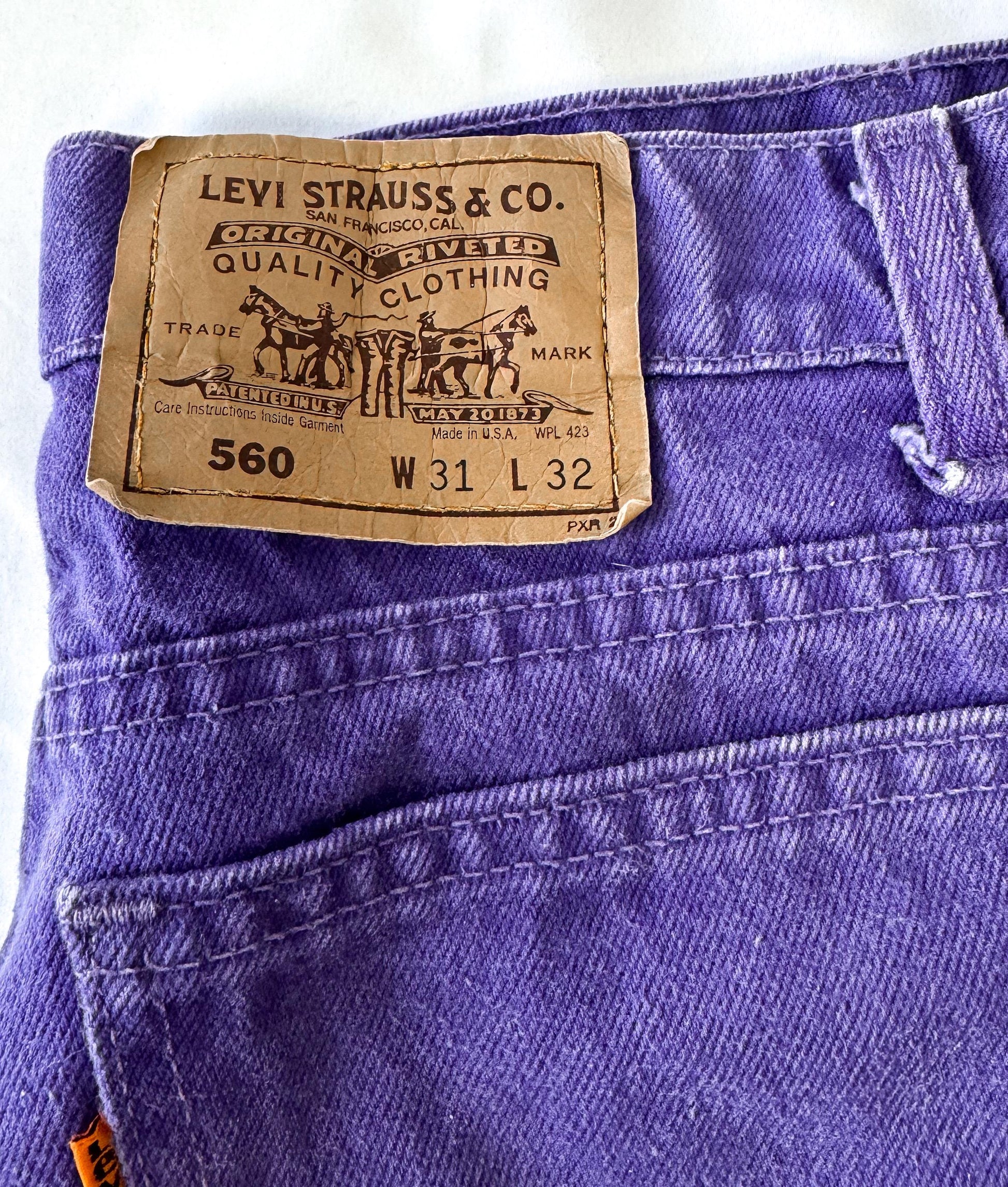 Vintage 70s Levi's Orange Tab 560 Purple High Rise Tapered Jeans, 30" x 31"