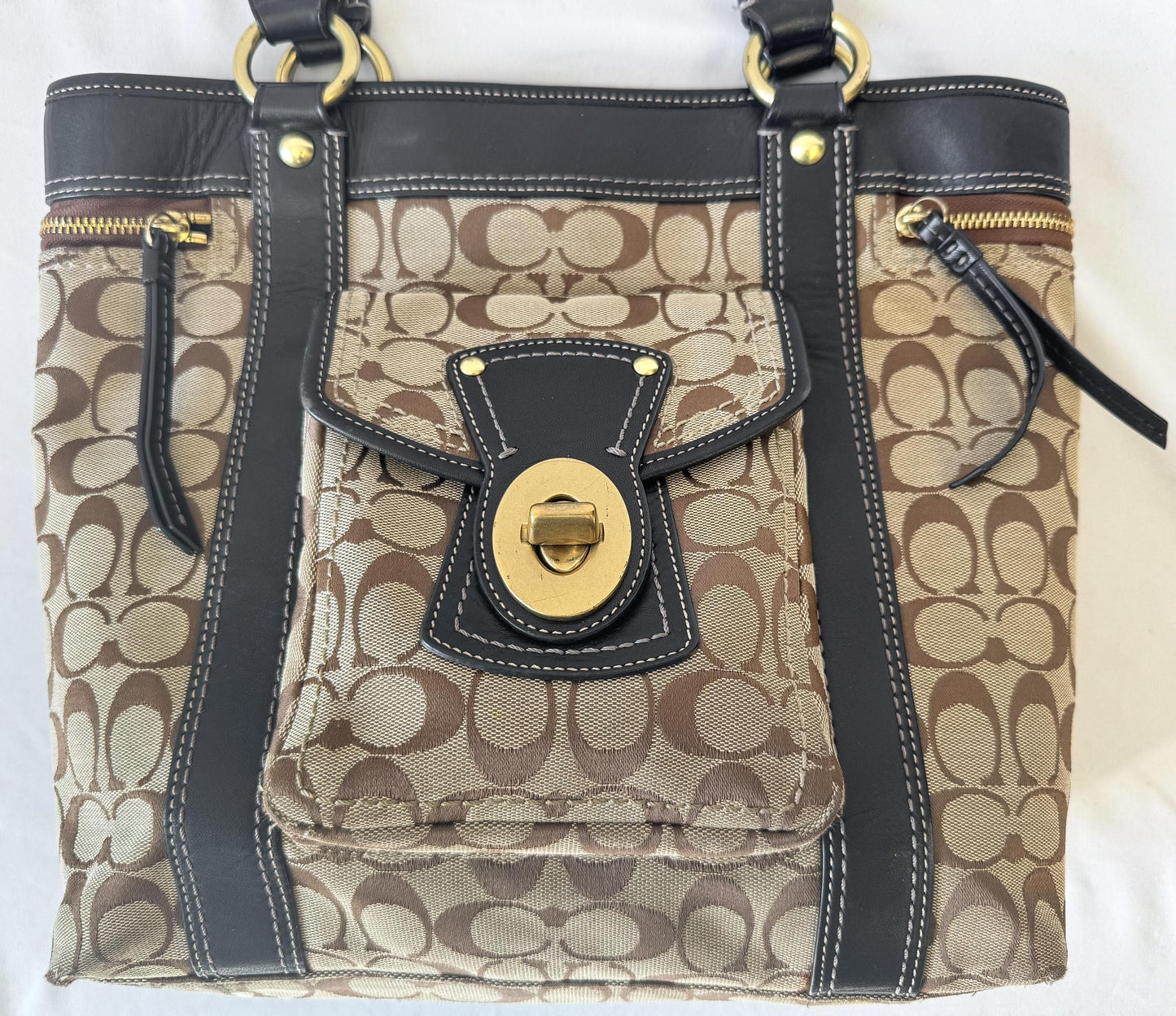 00s Coach Signature Large Legacy Turn Lock Shoulder Bag, Style 12289