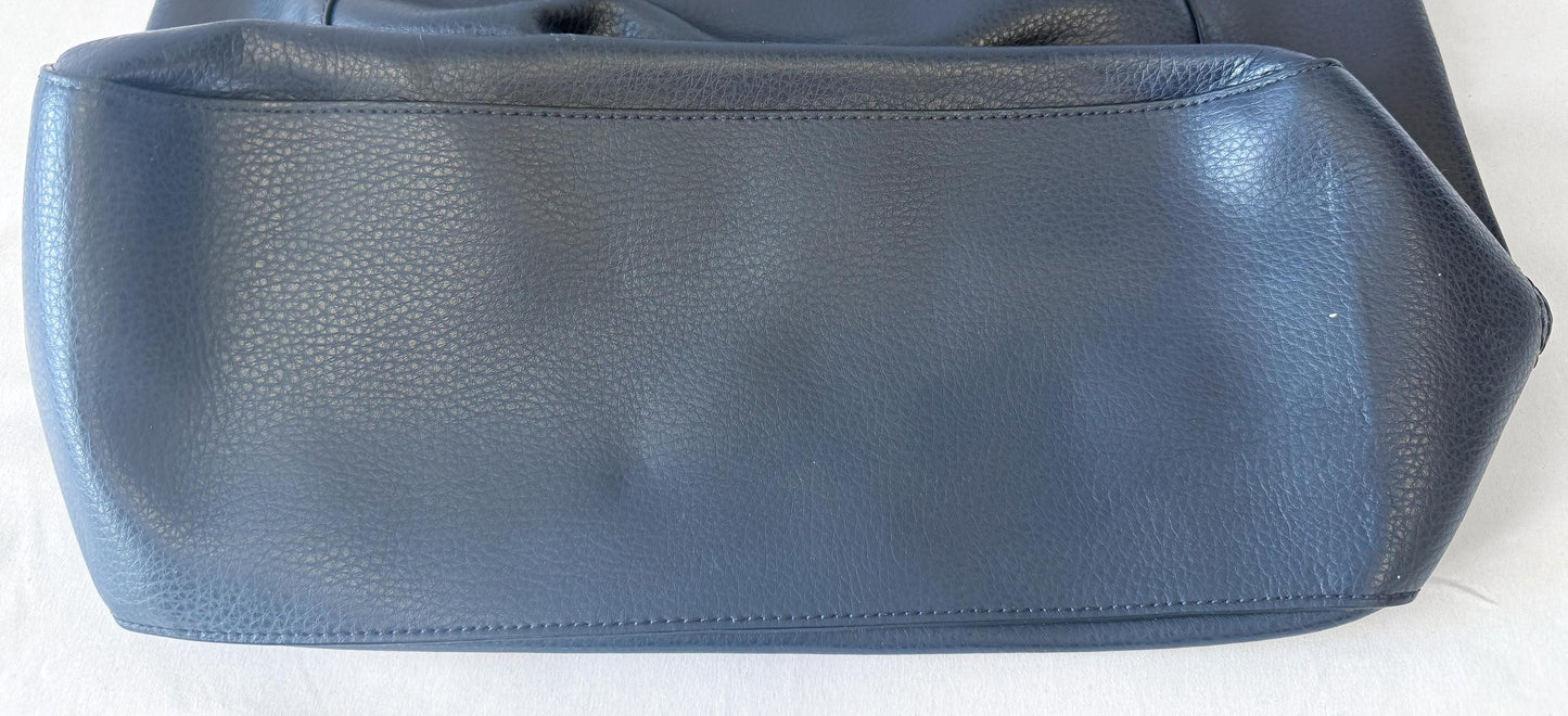 Modern Coach Midnight Blue Horse & Carriage Embossed Pebbled Leather Shoulder Tote Bag, Style C4063