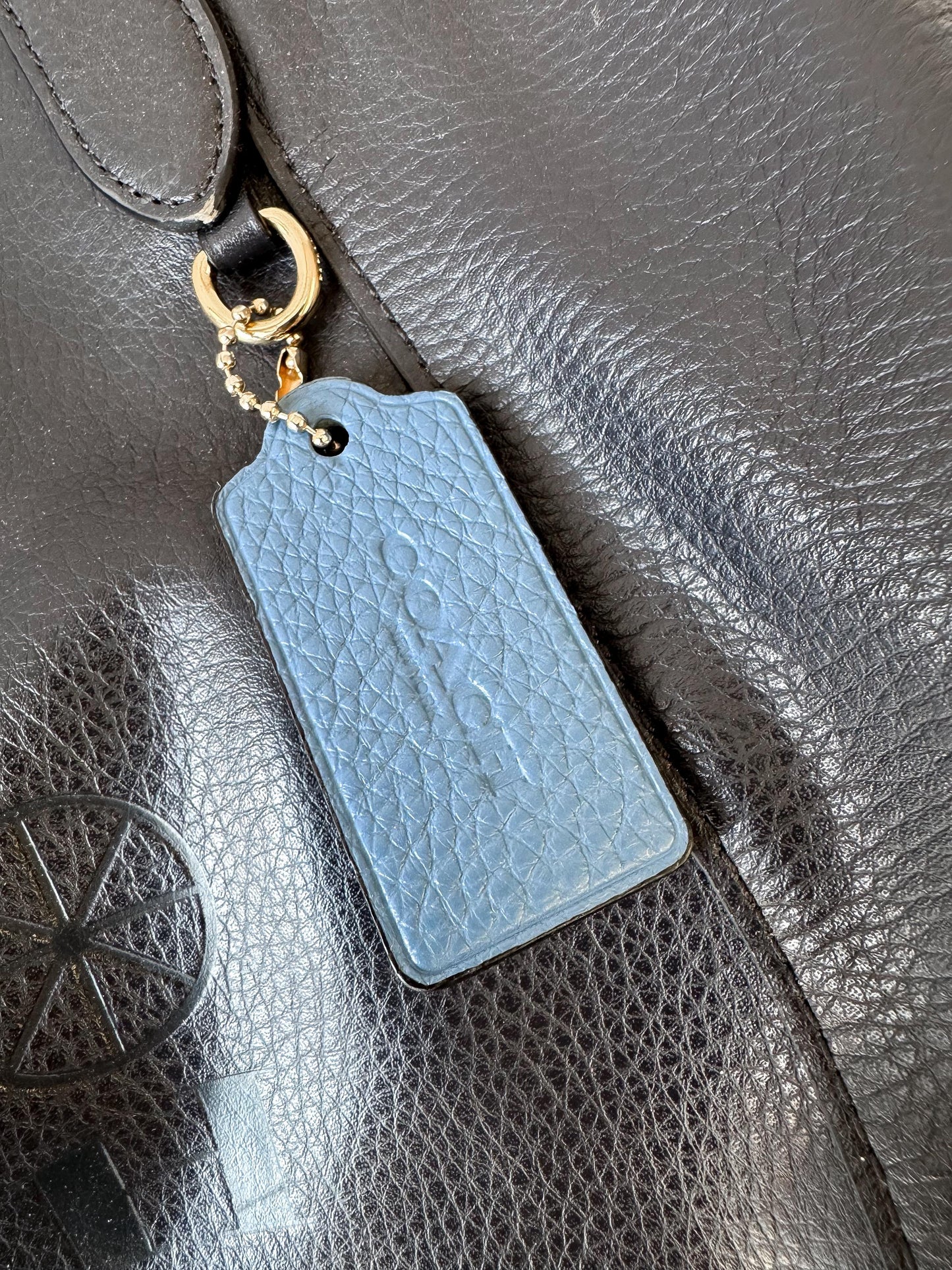 Modern Coach Midnight Blue Horse & Carriage Embossed Pebbled Leather Shoulder Tote Bag, Style C4063