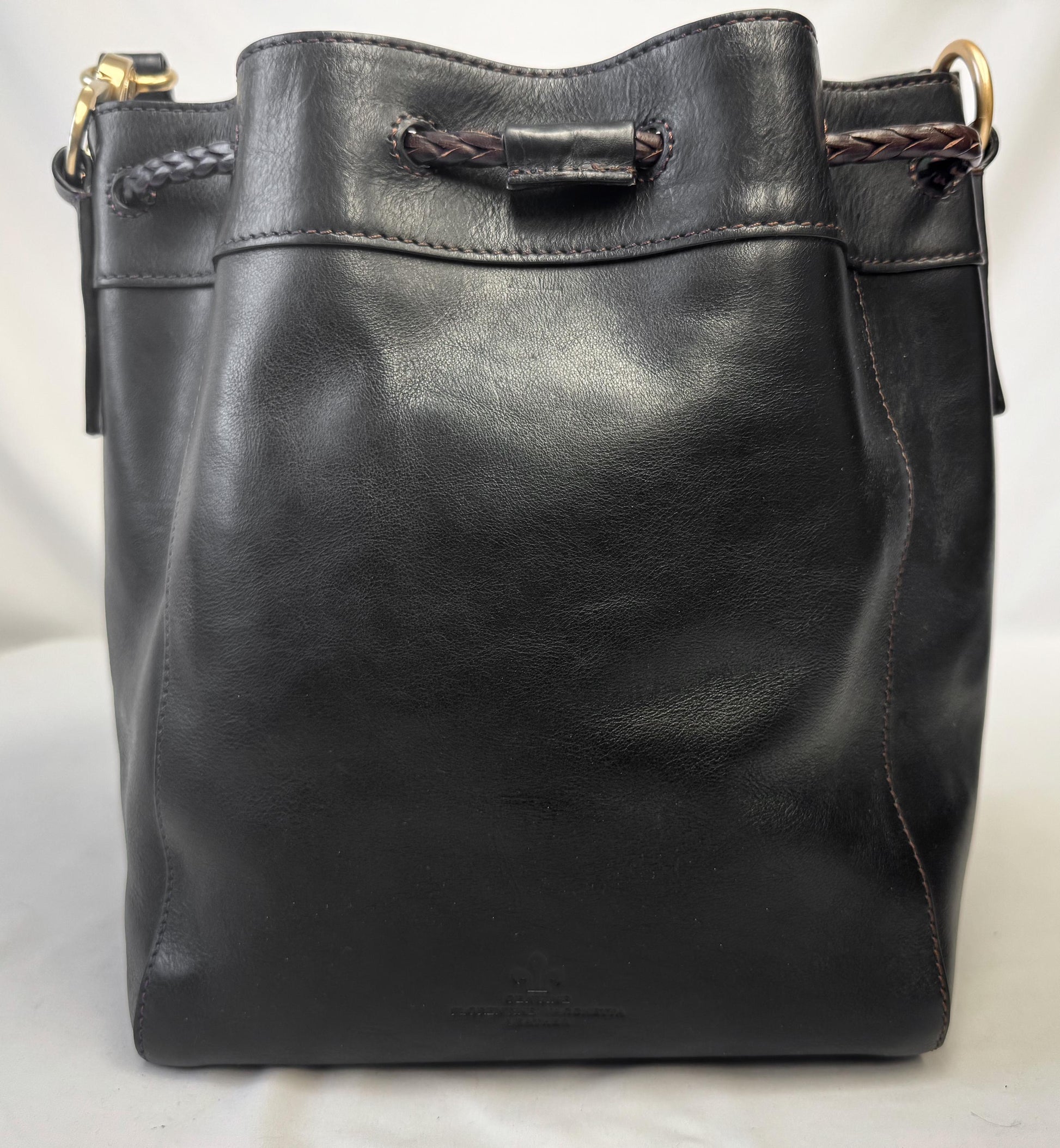 Vintage Dooney and Bourke Florentine Hattie Black Leather Drawstring Bucket Shoulder Bag