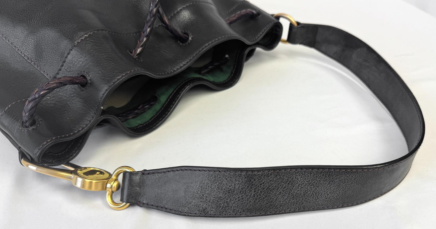 Vintage Dooney and Bourke Florentine Hattie Black Leather Drawstring Bucket Shoulder Bag