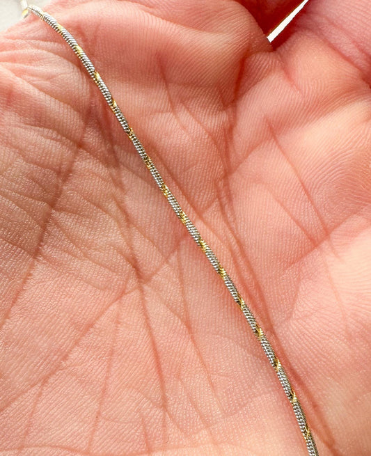 Vintage 14K RCI Etched Two Toned Gold Chain Necklace, Roughly 17", Approx 1mm Width, Unique Everyday Unisex Chain