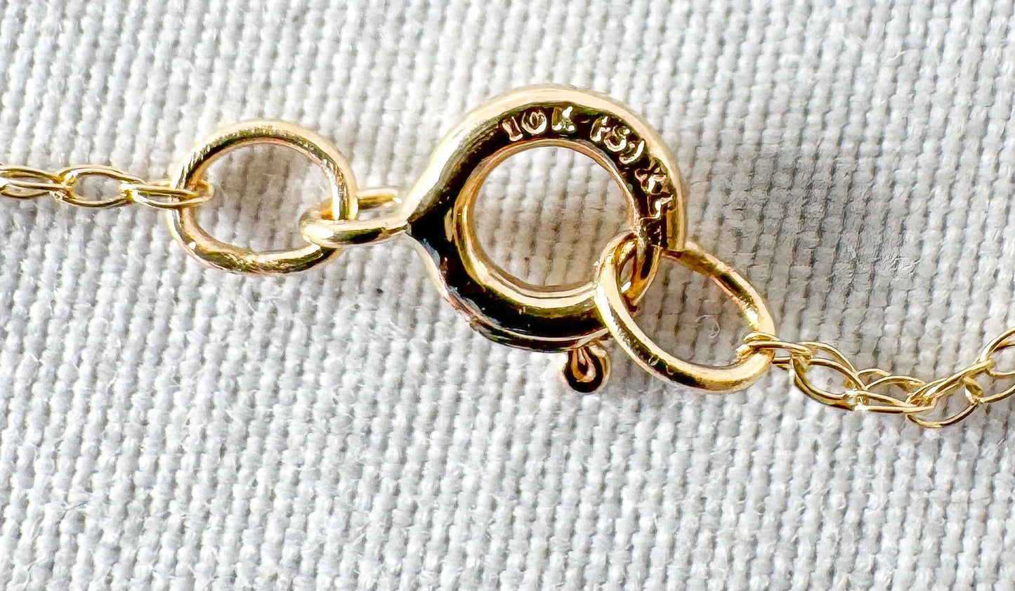 10K Yellow Gold Diamond 3 Stone Drop Pendant 18 Inch Necklace, Simple Dainty Everyday Minimalist Necklace