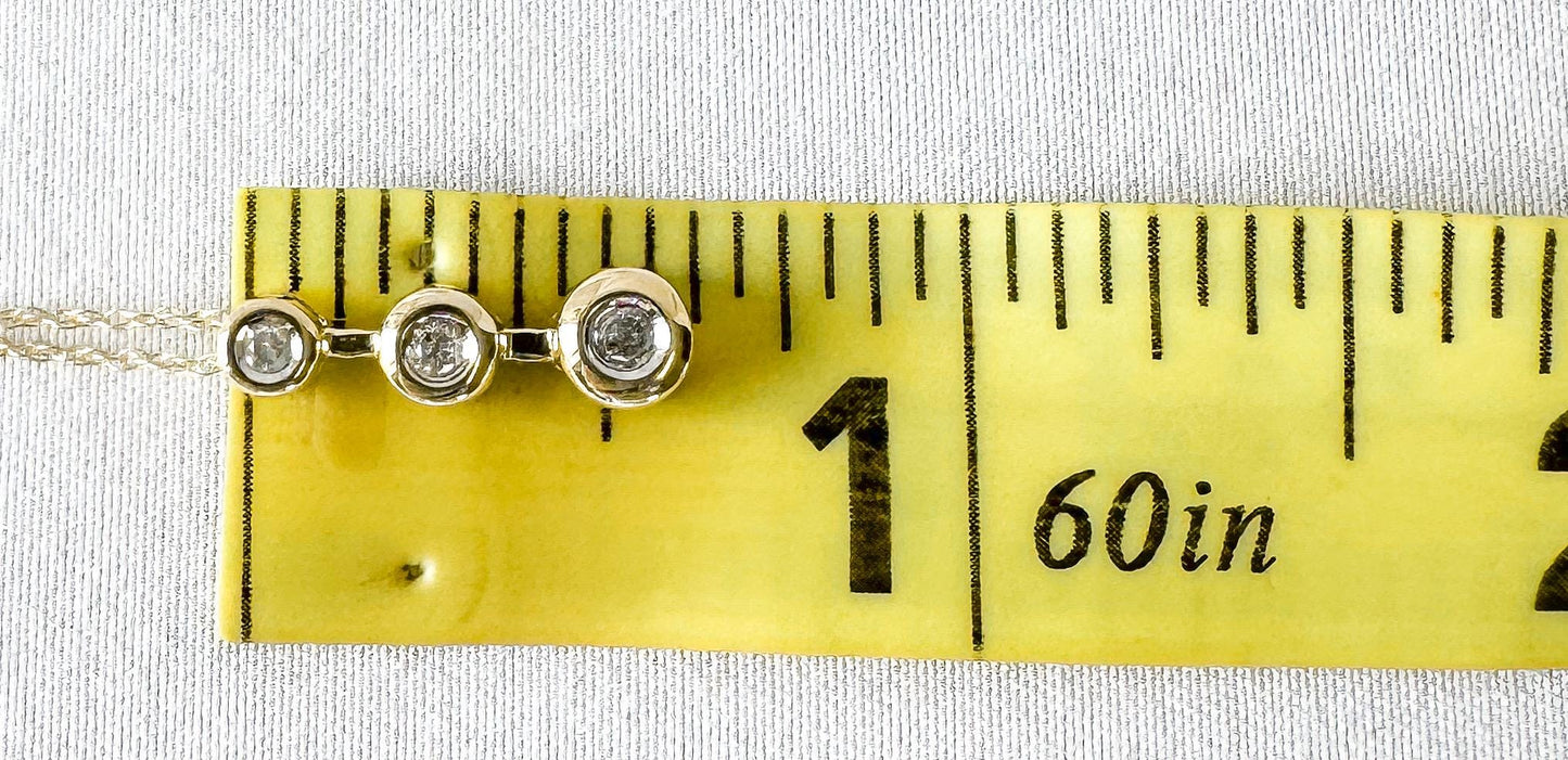 10K Yellow Gold Diamond 3 Stone Drop Pendant 18 Inch Necklace, Simple Dainty Everyday Minimalist Necklace