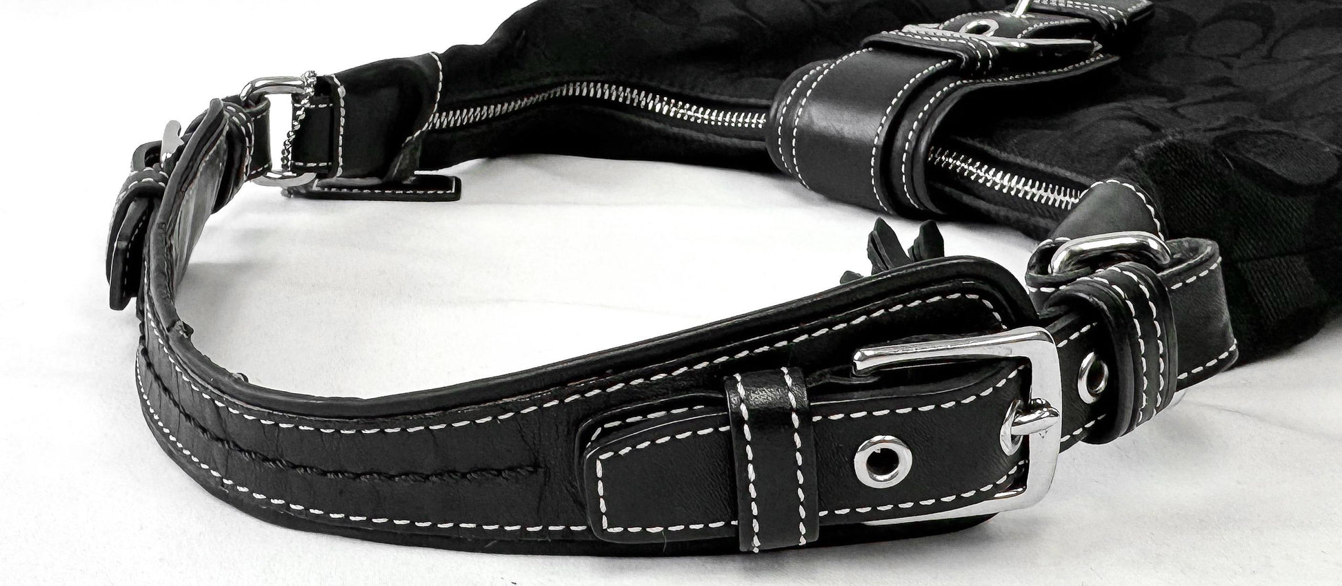 Y2K 00s Coach Signature Hamilton Black Monogram Hobo Canvas Leather Medium Shoulder Bag, Style 6824