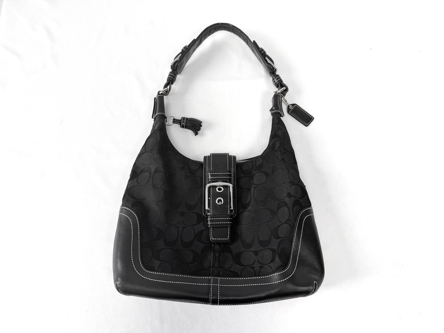 Y2K 00s Coach Signature Hamilton Black Monogram Hobo Canvas Leather Medium Shoulder Bag, Style 6824