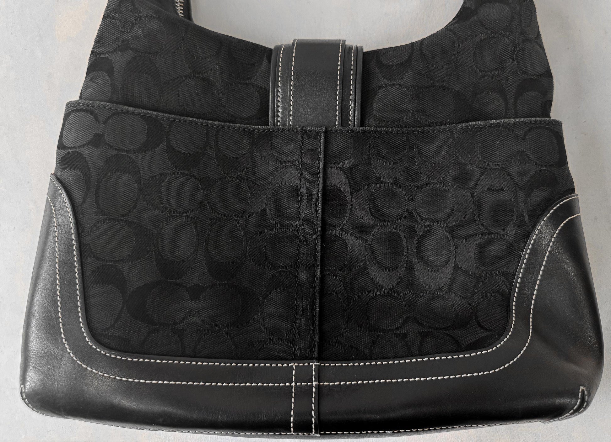 Y2K 00s Coach Signature Hamilton Black Monogram Hobo Canvas Leather Medium Shoulder Bag, Style 6824