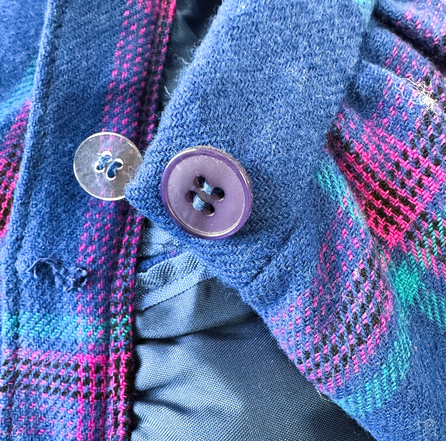 Vintage 90s Pendleton Blue Pink Grid Patterned Wool Skirt, 32" Waist, Preppy Academia Style Skirt