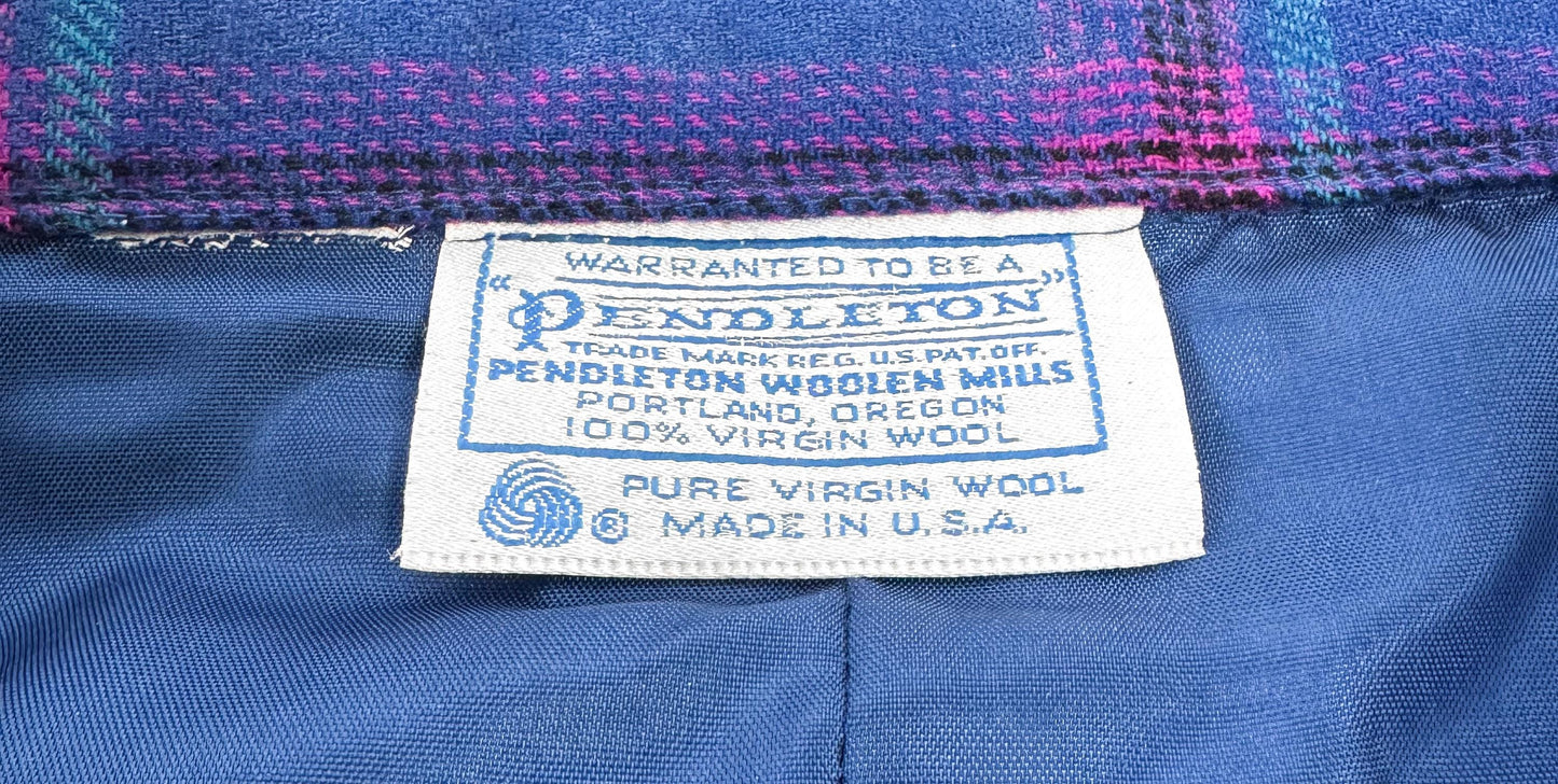Vintage 90s Pendleton Blue Pink Grid Patterned Wool Skirt, 32" Waist, Preppy Academia Style Skirt