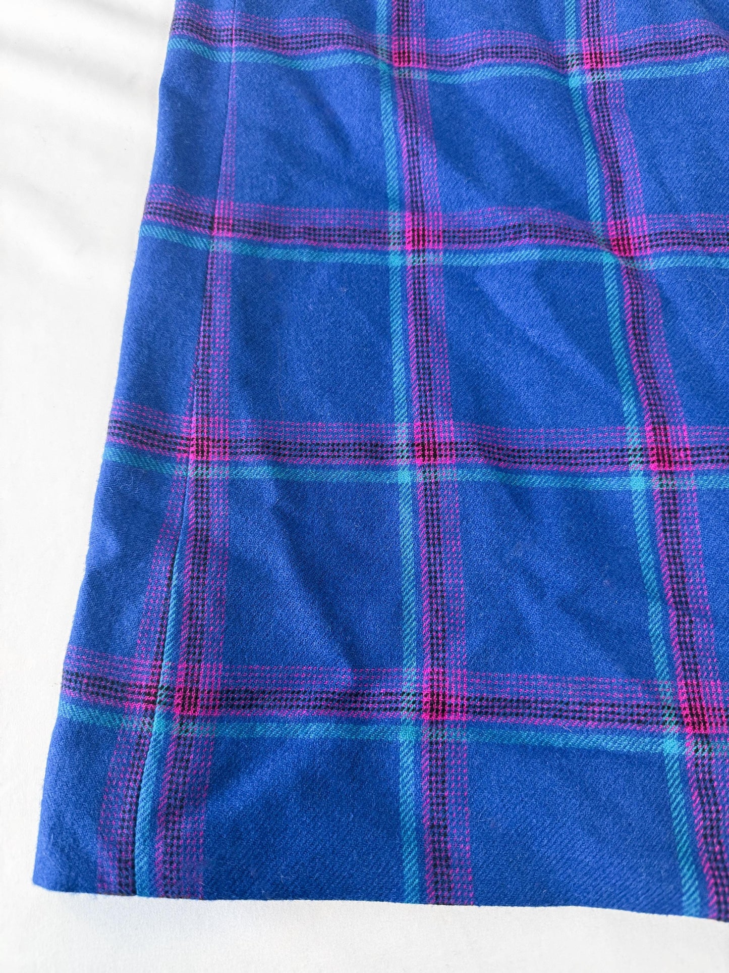 Vintage 90s Pendleton Blue Pink Grid Patterned Wool Skirt, 32" Waist, Preppy Academia Style Skirt