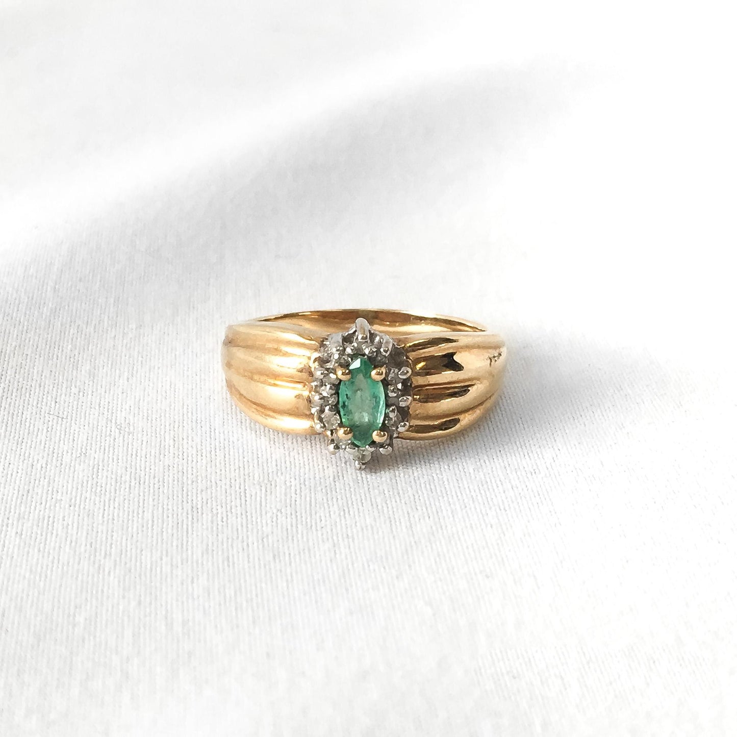 Vintage Columbian 10K Emerald Diamond Estate Ring Size 6, Art Deco Estate Jewelry