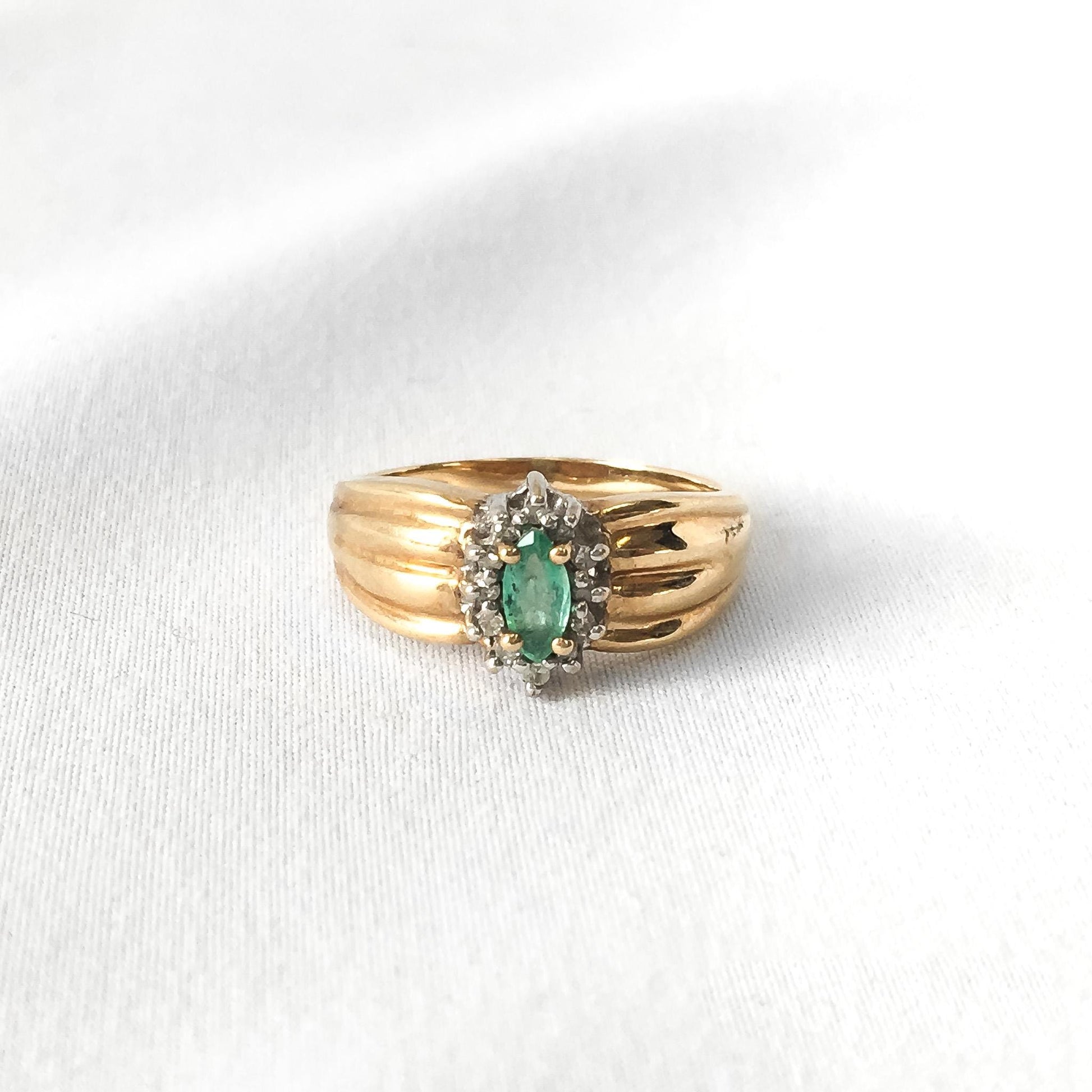 Vintage Columbian 10K Emerald Diamond Estate Ring Size 6, Art Deco Estate Jewelry