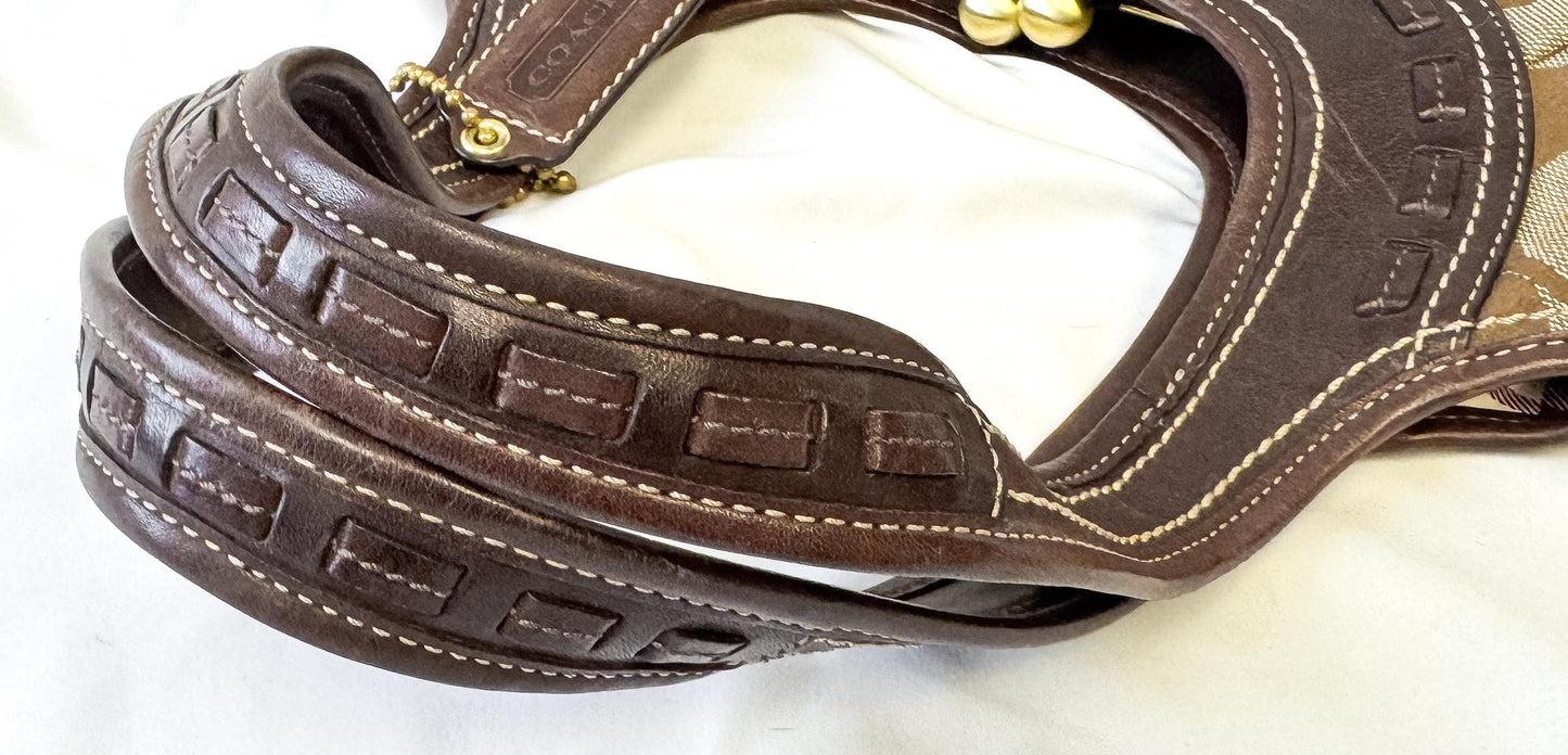 Y2K 00s Coach Ergo Framed Signature Brown Beige Kiss Lock Pleated Shoulder Bag, Style 12232