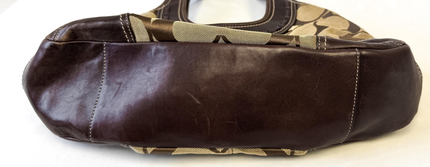 Y2K 00s Coach Ergo Framed Signature Brown Beige Kiss Lock Pleated Shoulder Bag, Style 12232