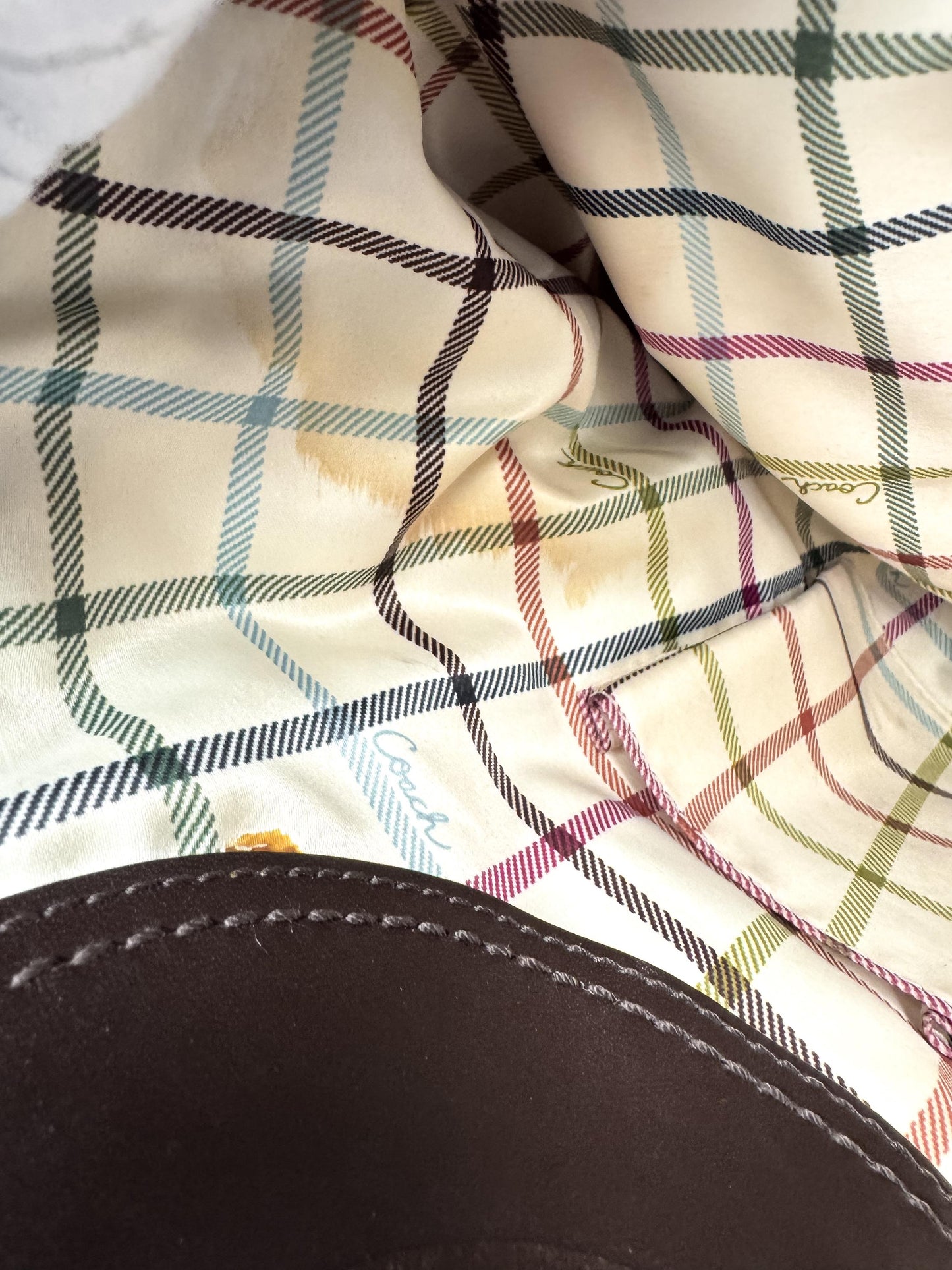 Y2K 00s Coach Ergo Framed Signature Brown Beige Kiss Lock Pleated Shoulder Bag, Style 12232