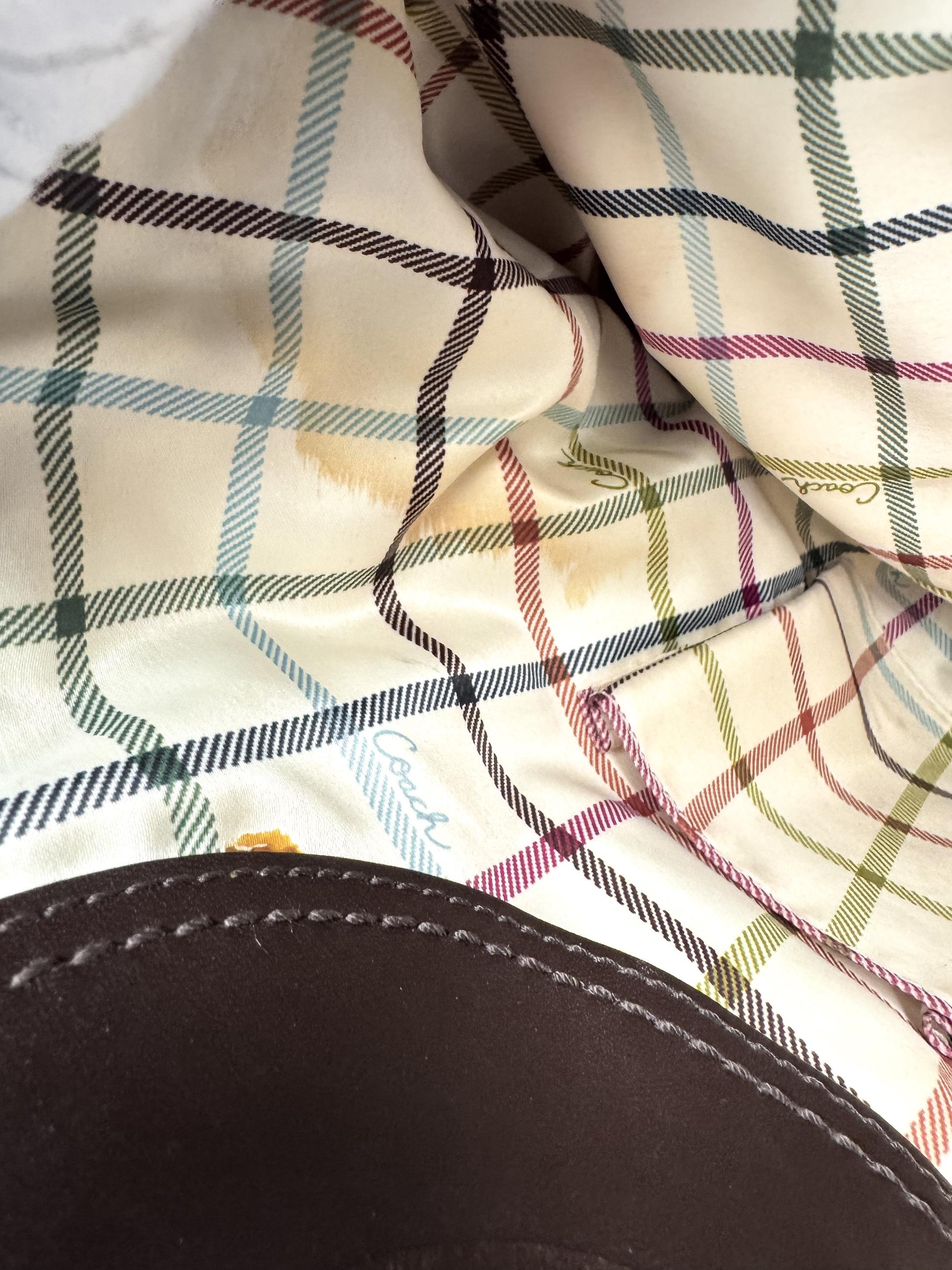 Y2K 00s Coach Ergo Framed Signature Brown Beige Kiss Lock Pleated Shoulder Bag, Style 12232