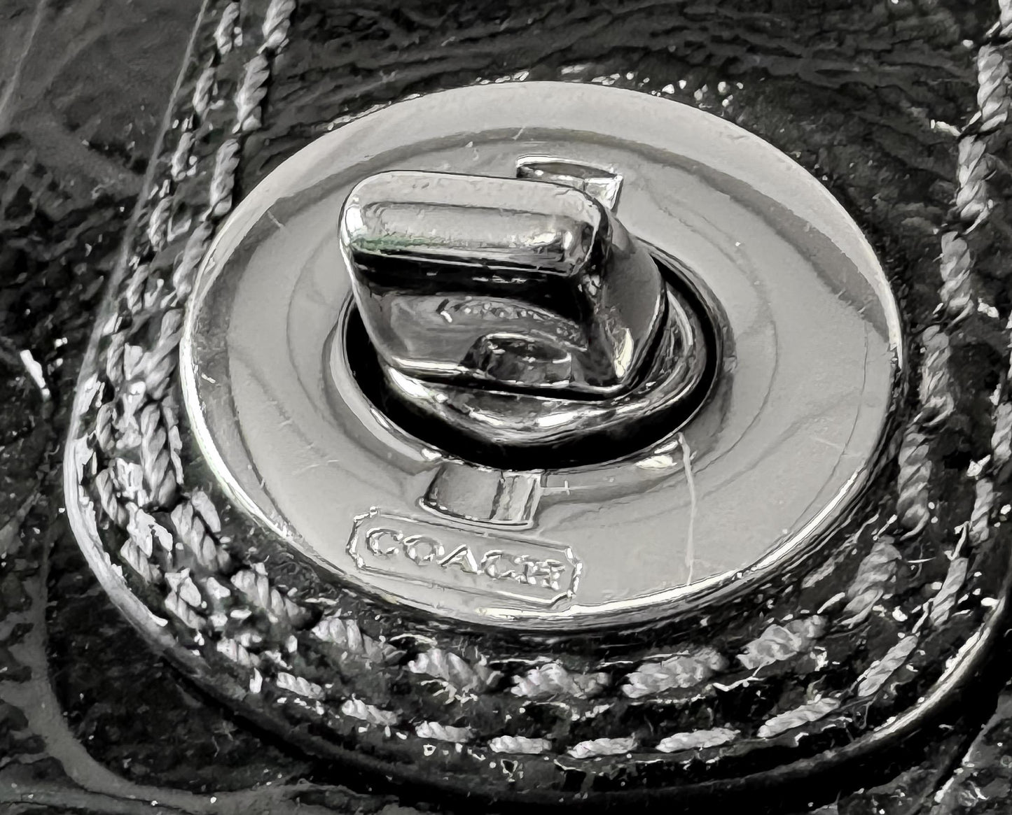 Y2K 00s Coach Black Patent Leather Embossed Monogram Turnlock Wallet