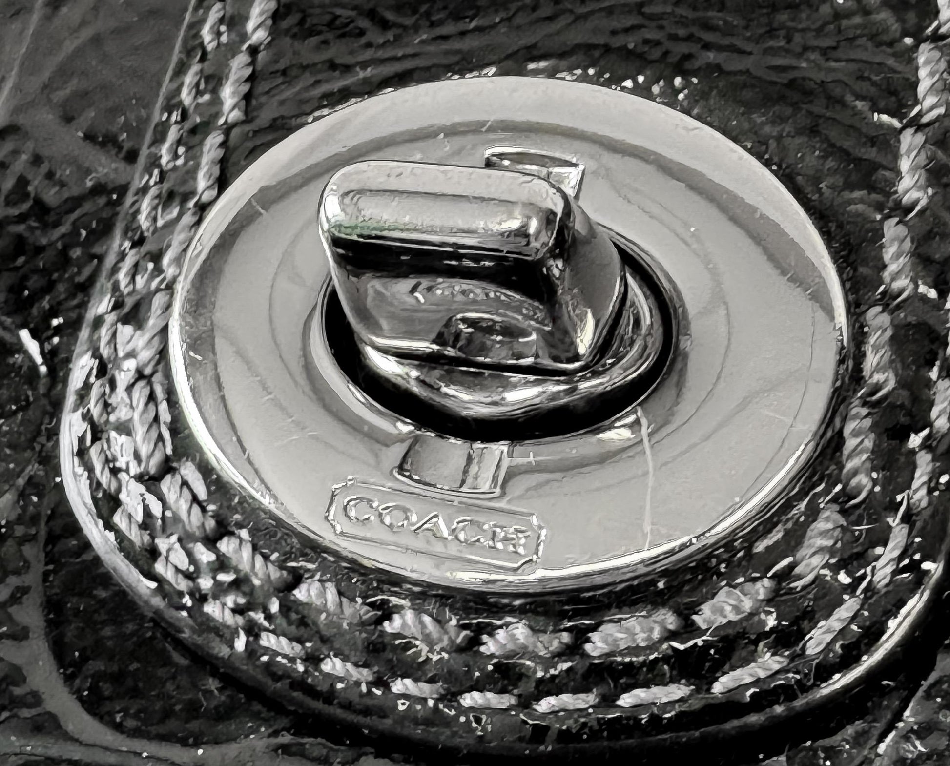 Y2K 00s Coach Black Patent Leather Embossed Monogram Turnlock Wallet