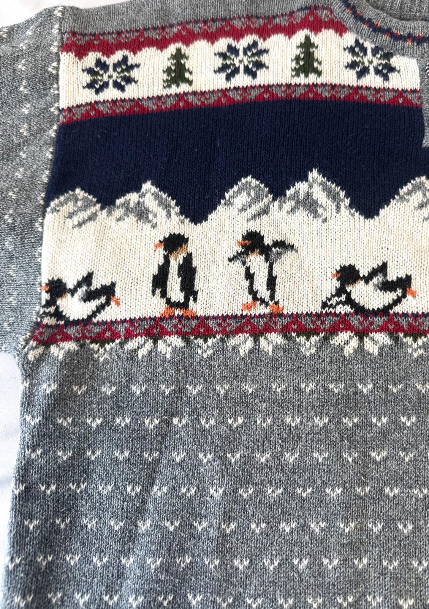 Vintage Woolrich Gray Penguin Print Quarter Clasp Ramie Cotton Blend Sweater, Women's Sz. M