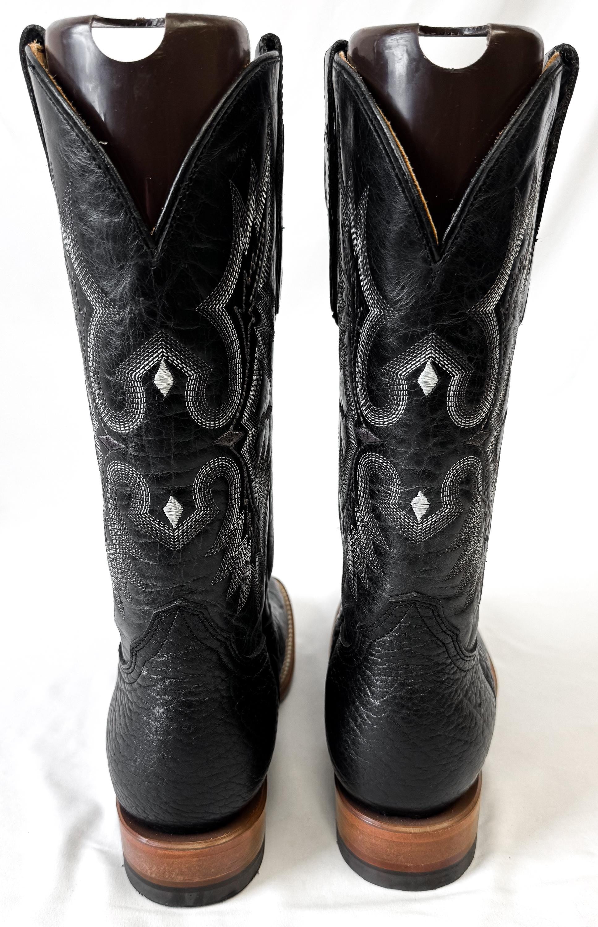 Vintage Alfa Black Leather Embroidered Cowboy Boots, Approx. Men's Sz 10.5EE, Vintage Western Boots