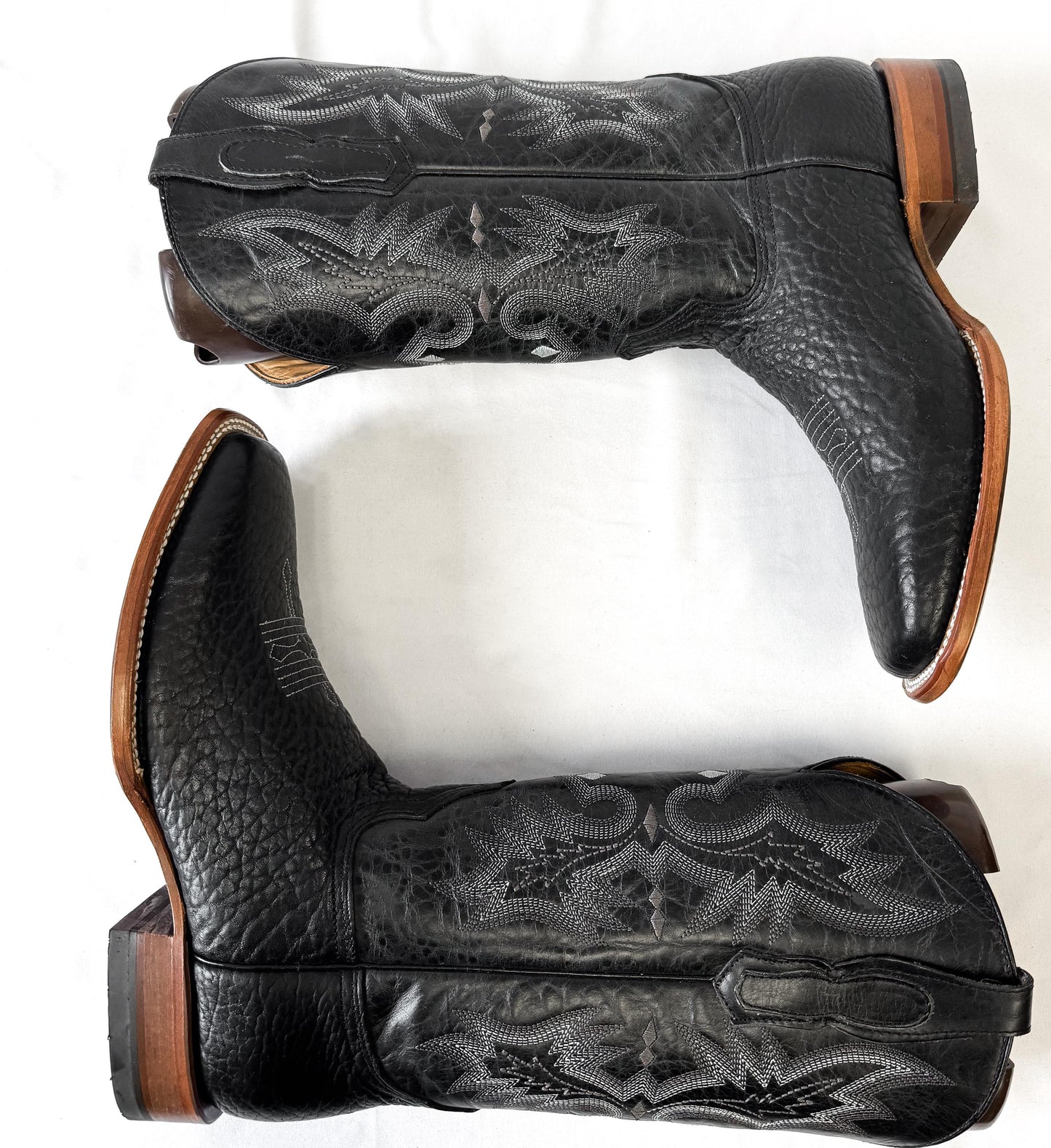 Vintage Alfa Black Leather Embroidered Cowboy Boots, Approx. Men's Sz 10.5EE, Vintage Western Boots