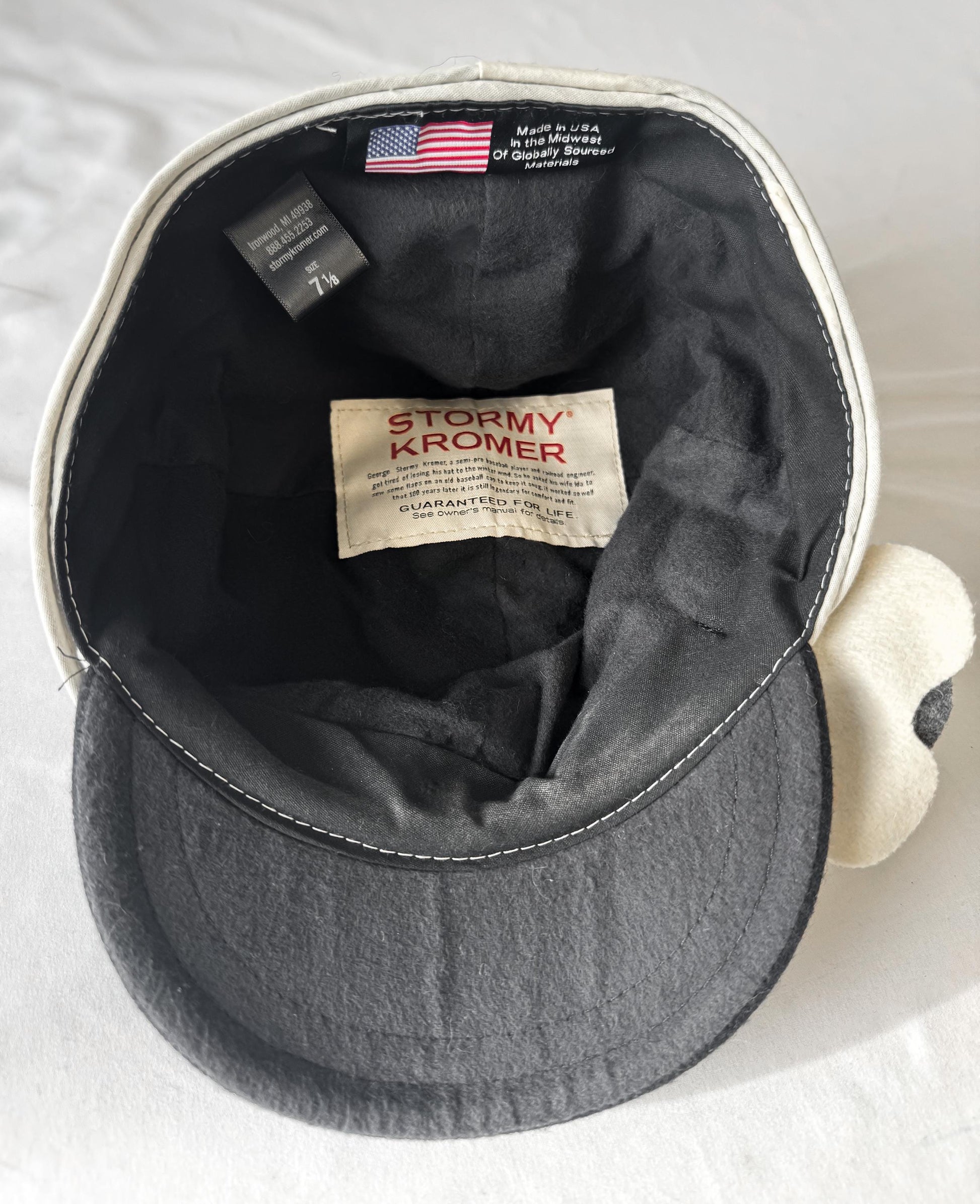 Vintage Stormy Kromer Black White Floral Band Wool Cap, Sz. 7 1/8