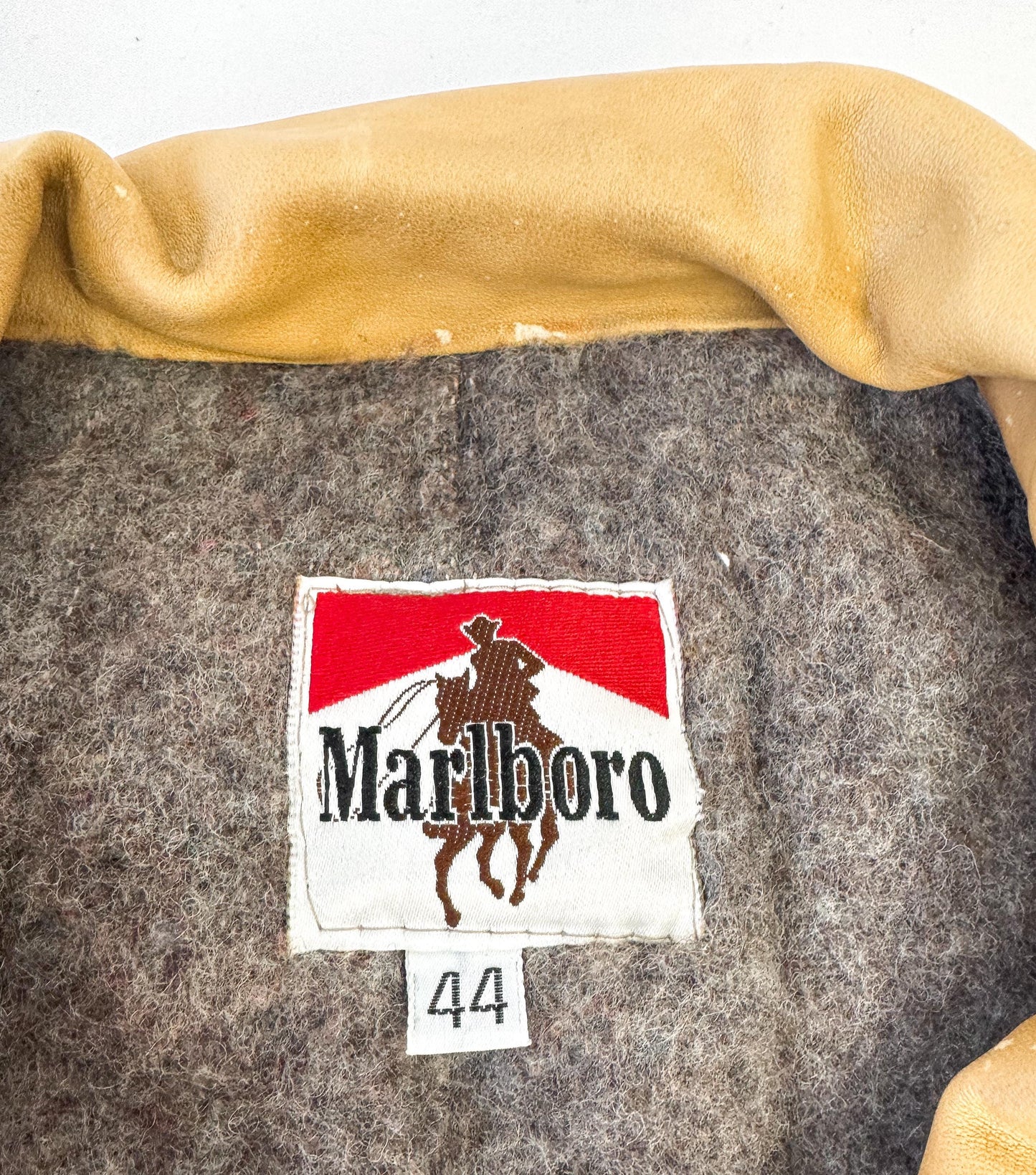 Vintage 70s Marlboro Tan Leather Wool Lined Button Vest, Approx. Men's Sz. L