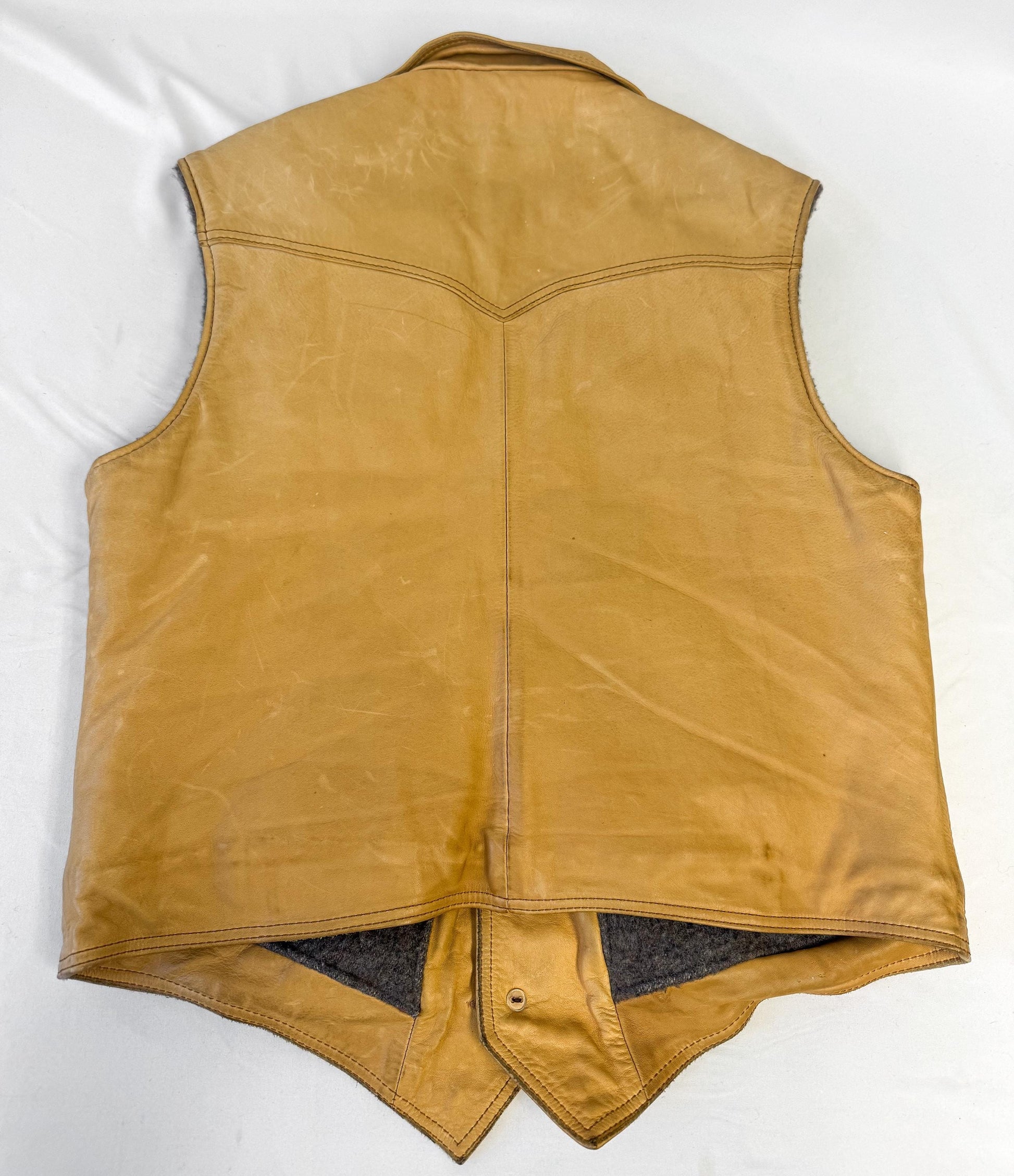 Vintage 70s Marlboro Tan Leather Wool Lined Button Vest, Approx. Men's Sz. L