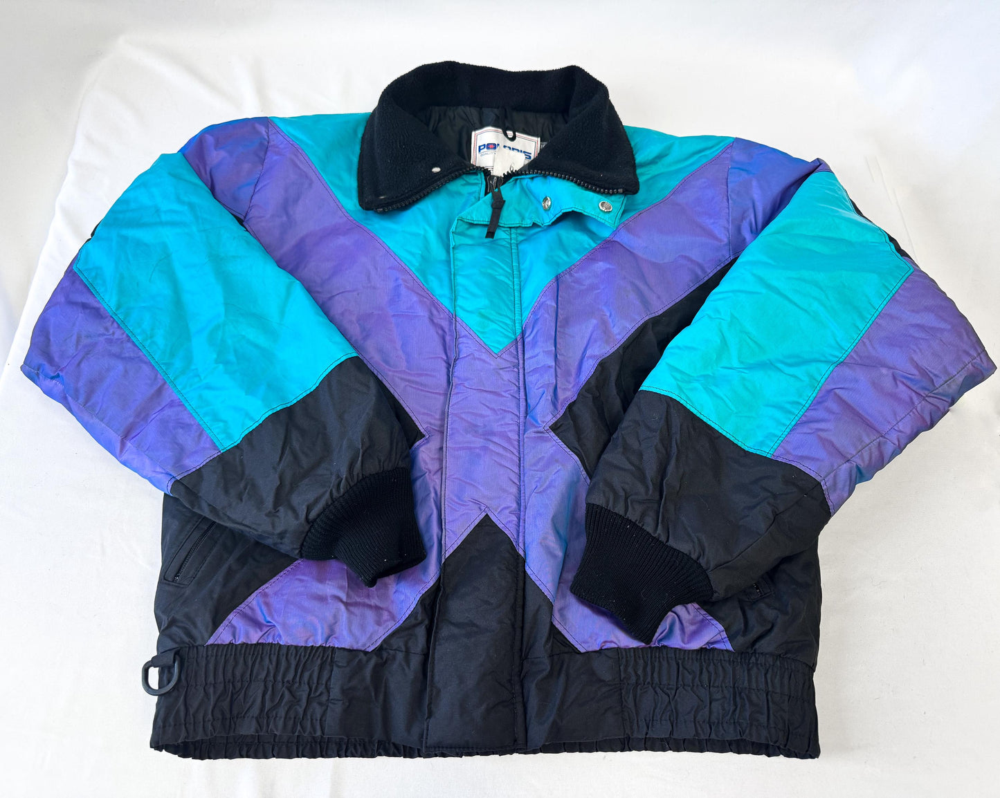 Vintage 90s Polaris Black Blue Purple Iridescent Bomber Jacket, Men's Sz. M, Retro Unisex Jacket