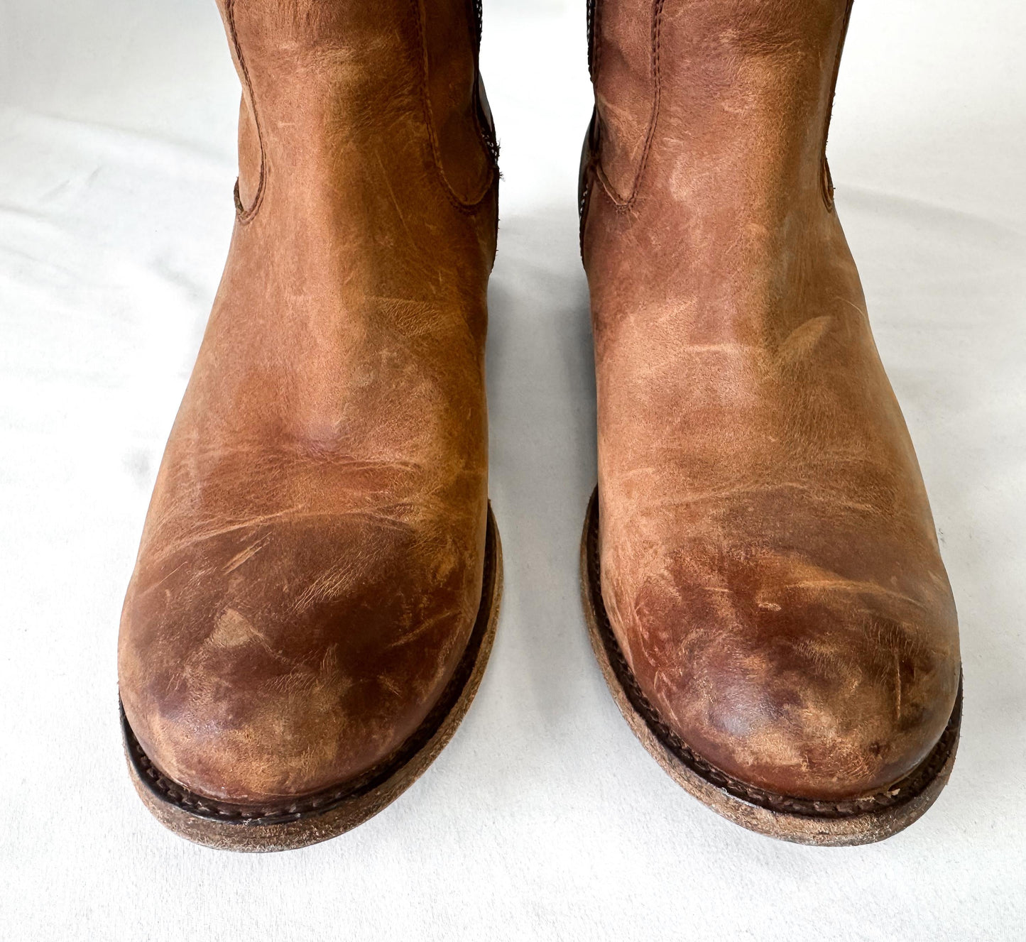 Vintage Frye Brown Knee-High Zip Up Leather Boots, Style 4015, Women's Sz. 8B