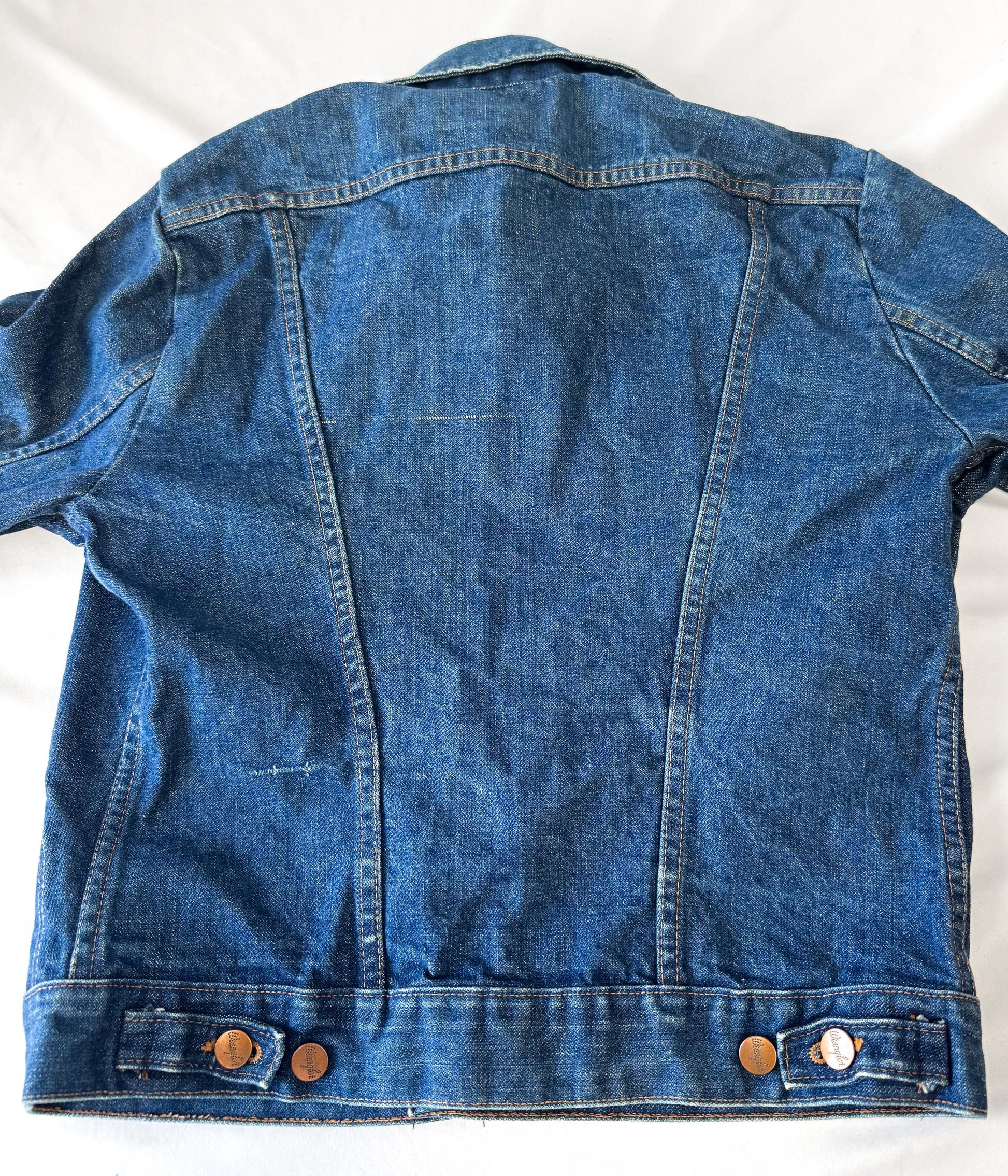 Vintage 70s Wrangler Dark Wash W-Stitch Denim Jean Jacket, Women's Sz. XS/S