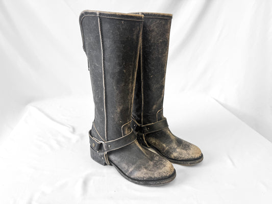 Vintage Style Circle G by Corral Gray Distressed Harness Knee High Leather Boots, Style P5099, Women's Sz. 7M