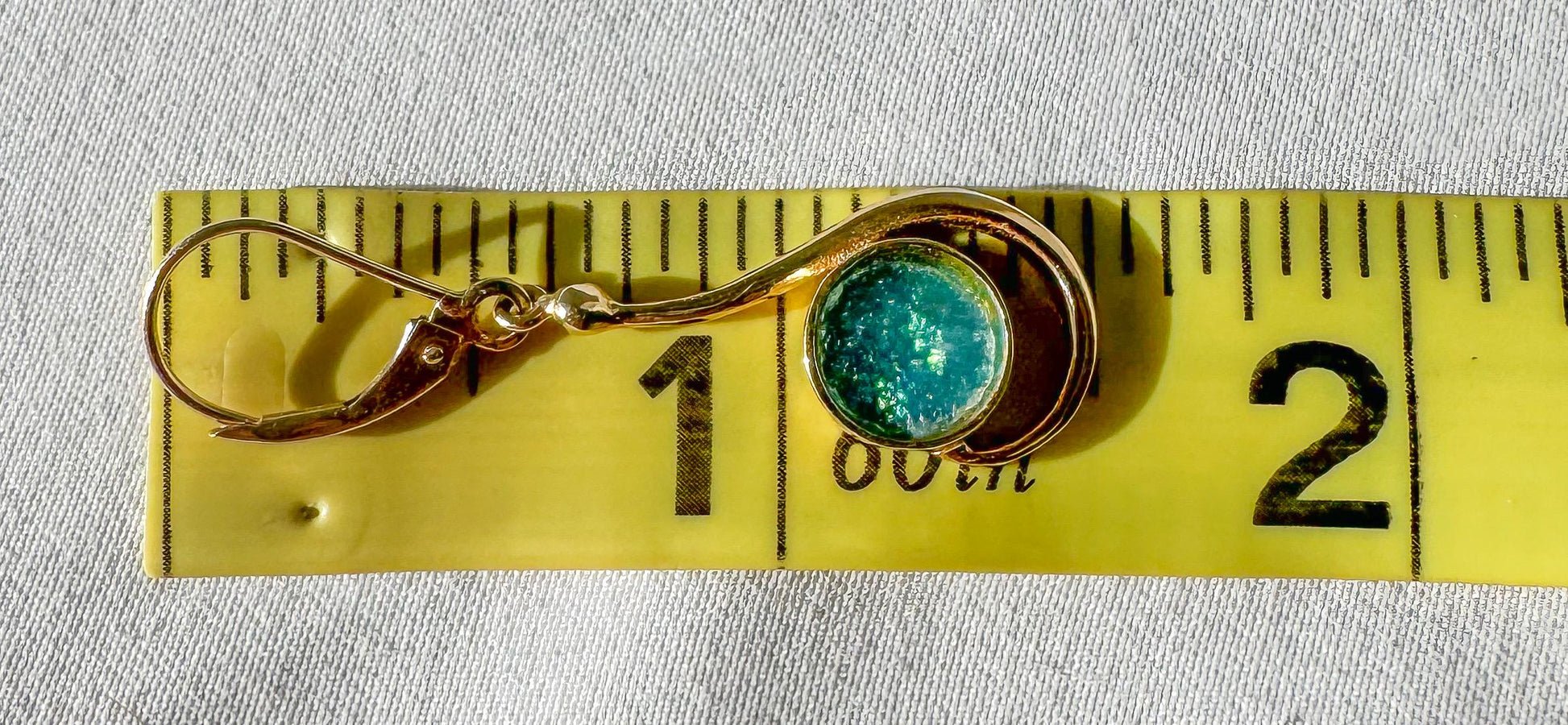 Vintage 14K Yellow Gold Blue Opal Circle Abstract Teardrop Earrings