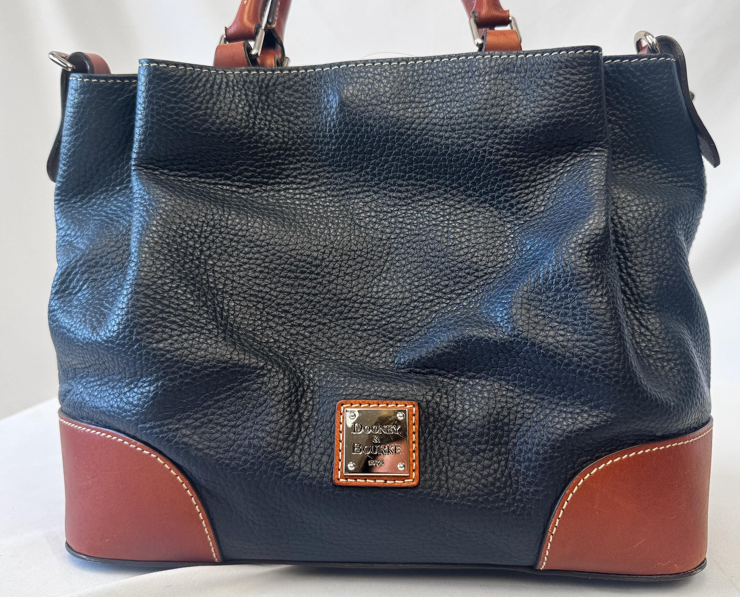 Vintage Style Dooney and Bourke Breanna Navy Pebbled Leather Satchel with Detachable Crossbody Strap