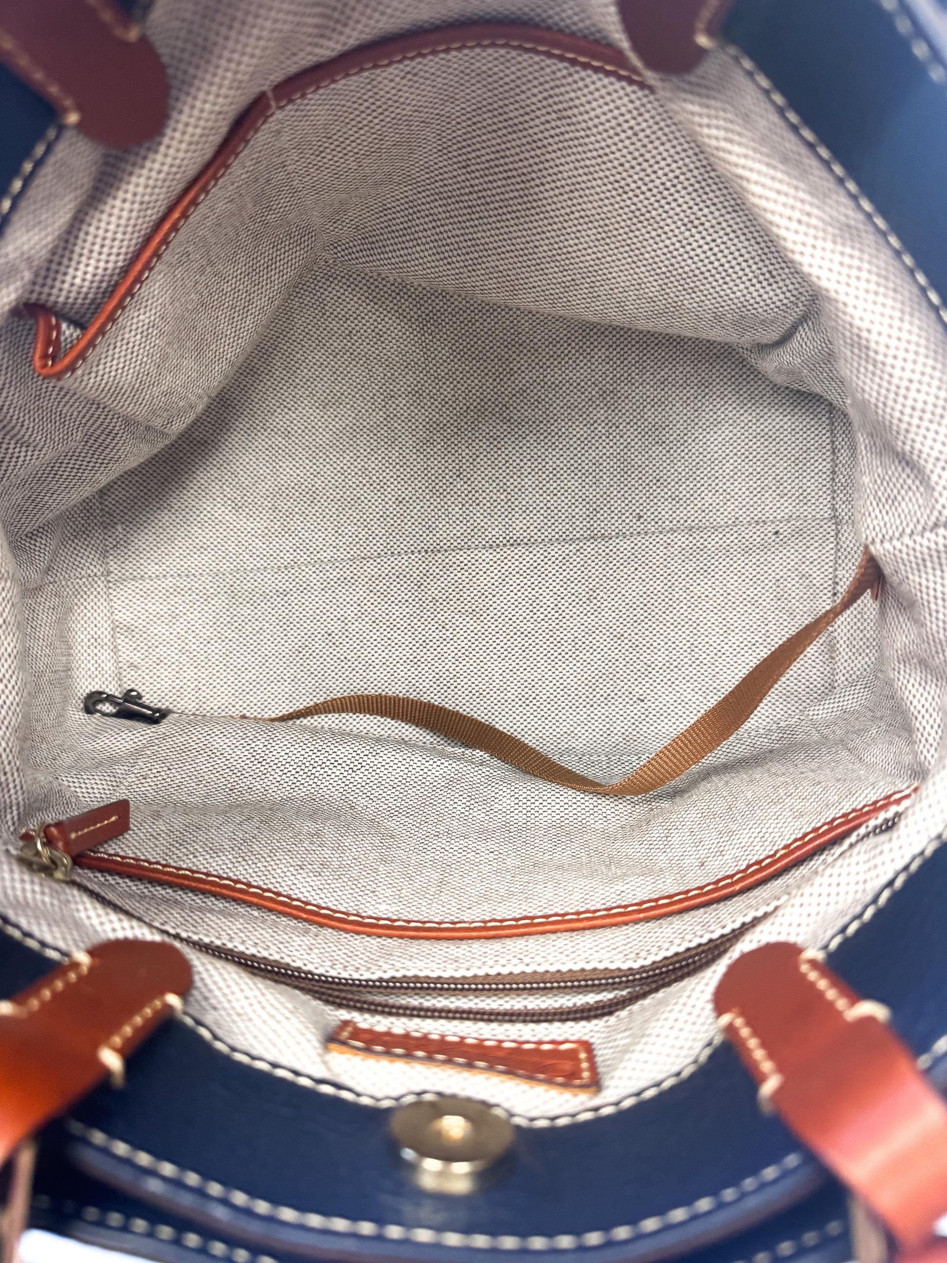 Vintage Style Dooney and Bourke Breanna Navy Pebbled Leather Satchel with Detachable Crossbody Strap