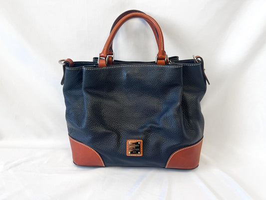 Vintage Style Dooney and Bourke Breanna Navy Pebbled Leather Satchel with Detachable Crossbody Strap