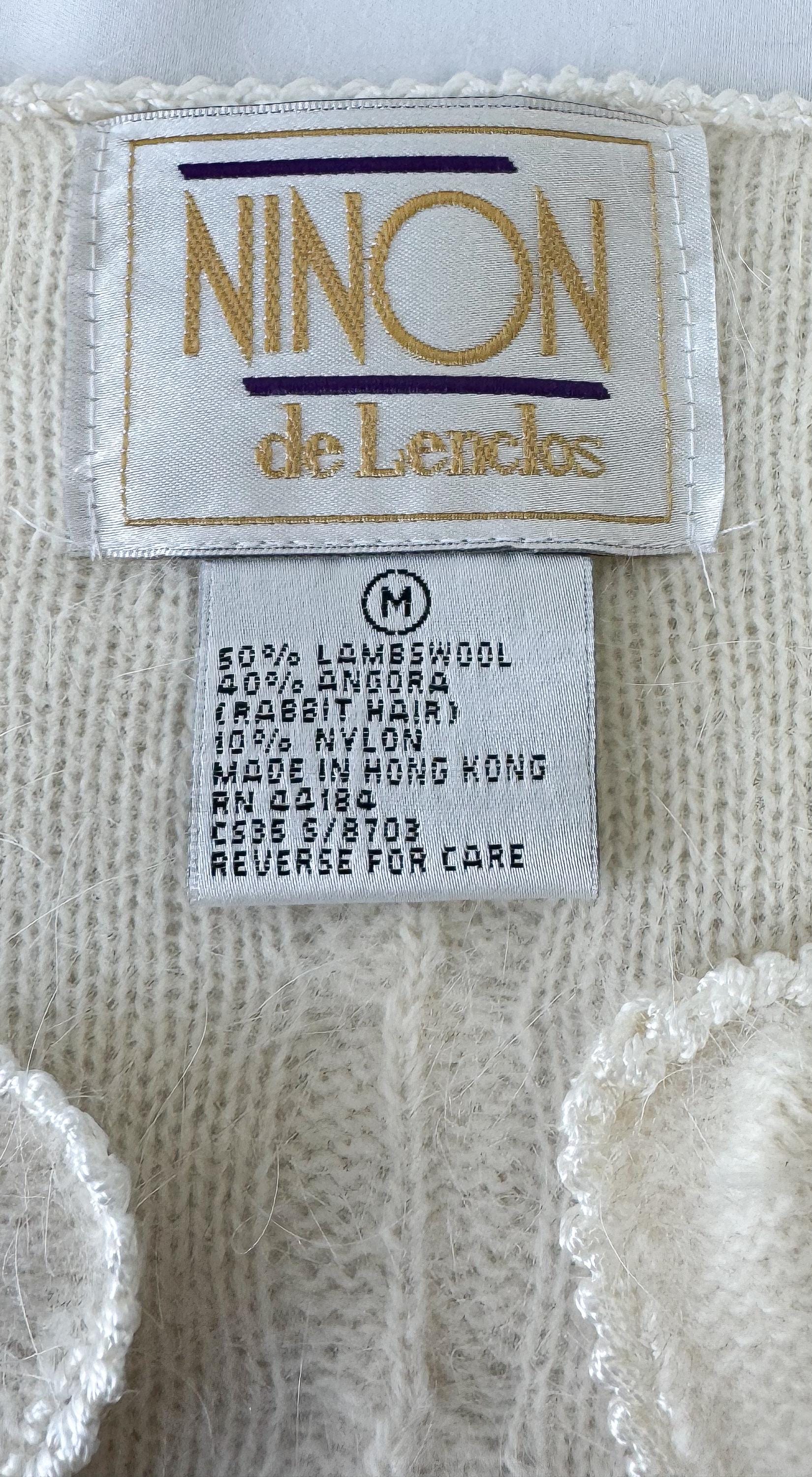 Vintage Cream/Off-White Pearl Knit Lambswool Mohair Blend Open Cardigan, Women's Sz. M