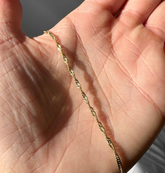 Vintage 14K 585 Turkey Yellow Gold Twisted Snake Chain Necklace, 24", 1-2mm, Simple Dainty Elegant Layering Chain